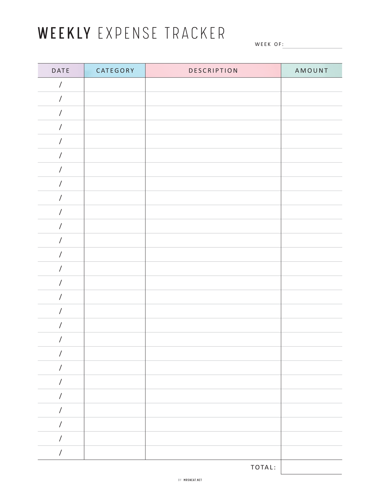 Weekly Expense Tracker, Printable, A4, A5, Half Letter, Letter, PDF, Digital Planner, 2 Colors, Instant Download