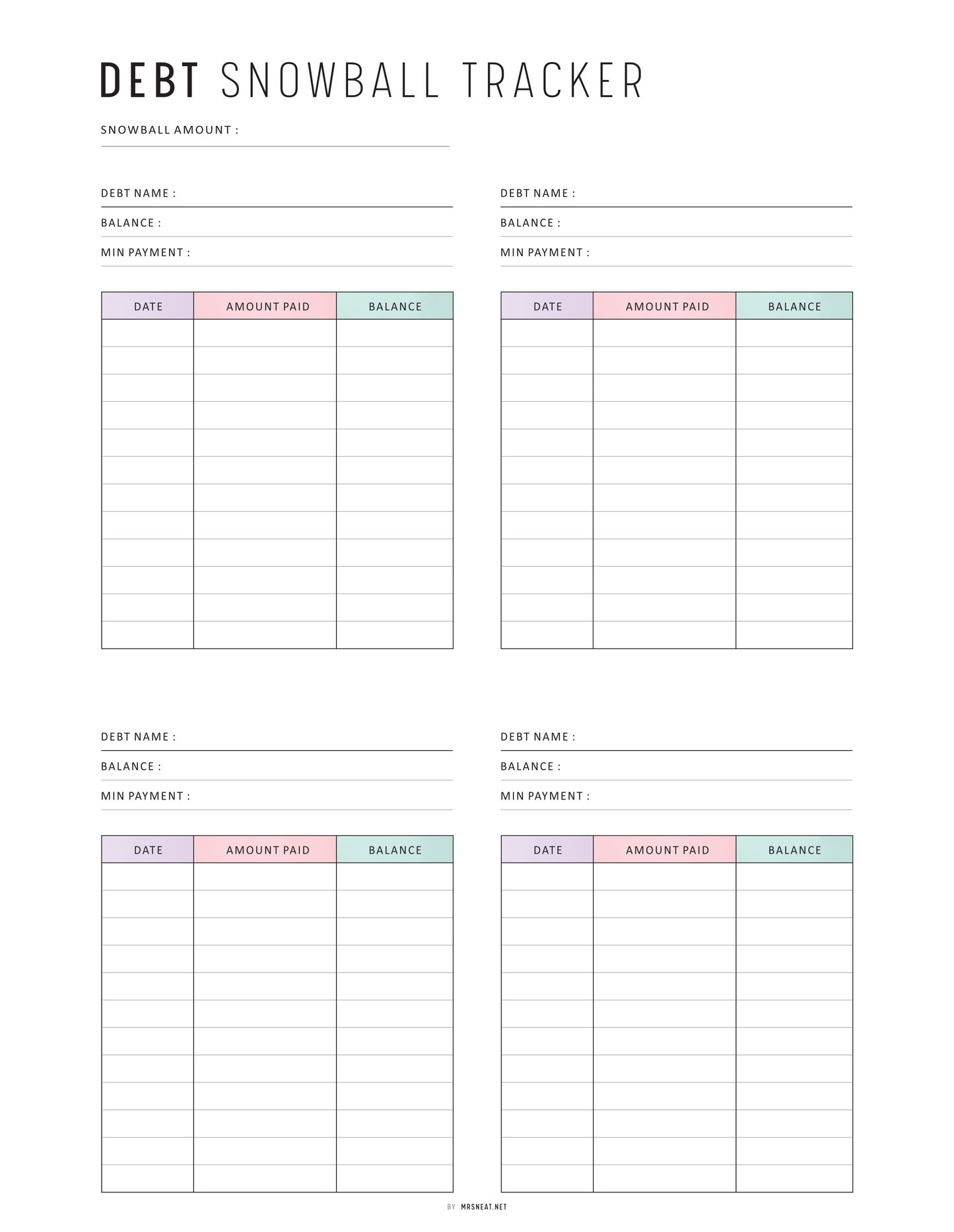 Minimalist Debt Snowball Tracker, Printable, A4, A5, Letter, Half Letter, PDF, Digital Planner, 2 Colors, Instant Download