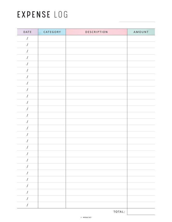 Expense Log Template - M458 – mrsneat