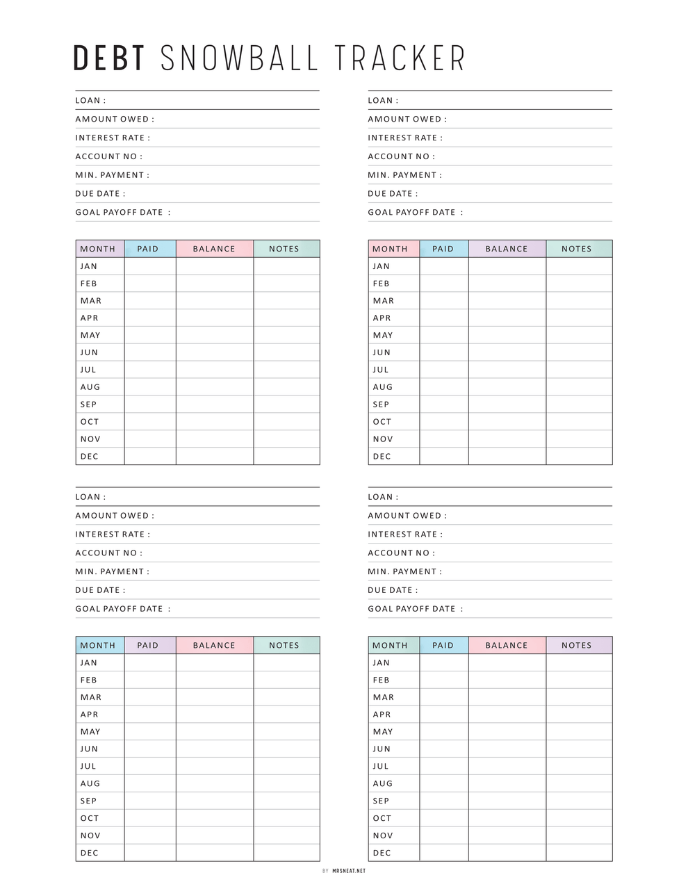 Debt Snowball Tracker Printable - M453 – mrsneat