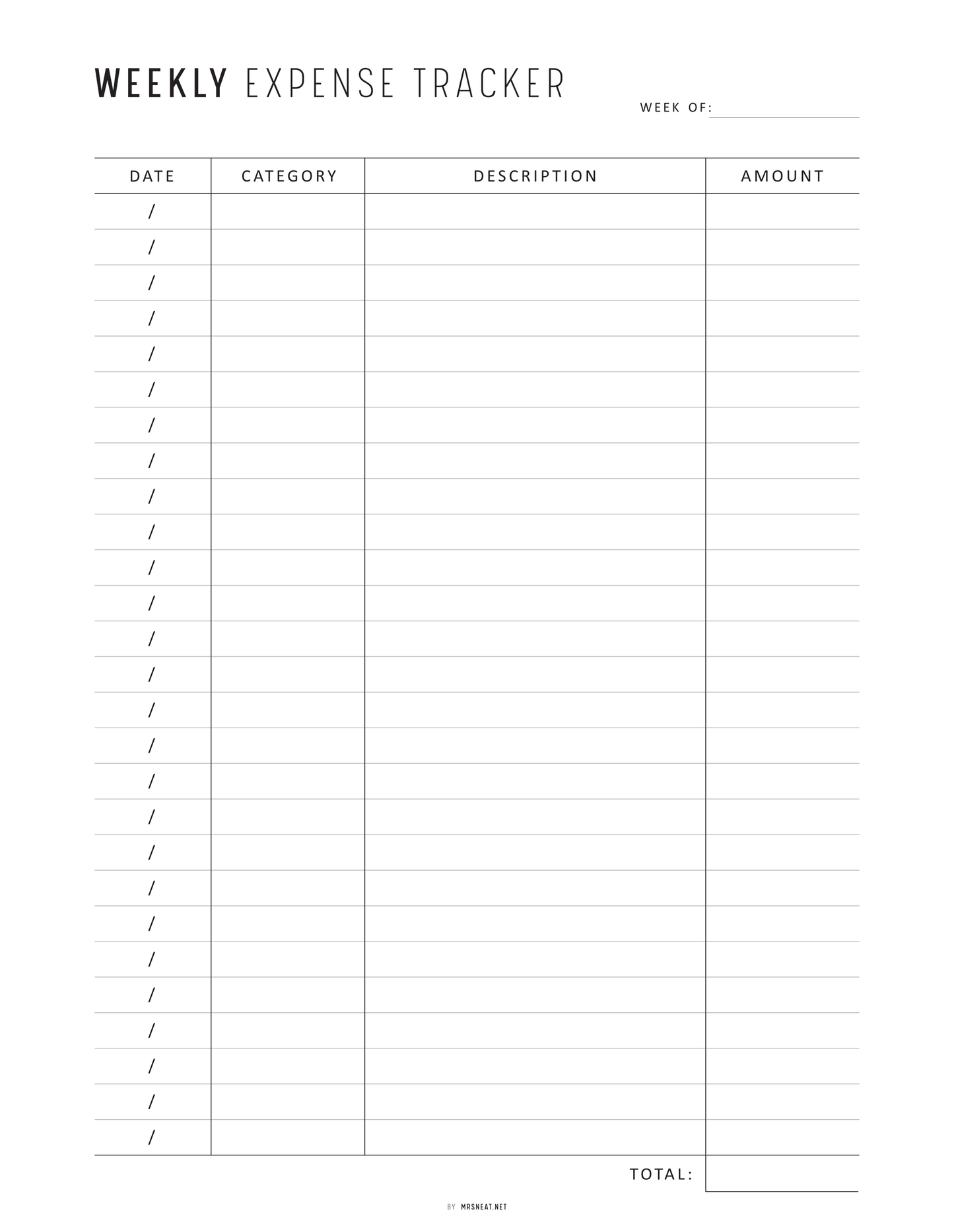 Weekly Expense Tracker, Printable, A4, A5, Half Letter, Letter, PDF, Digital Planner, 2 Colors, Instant Download