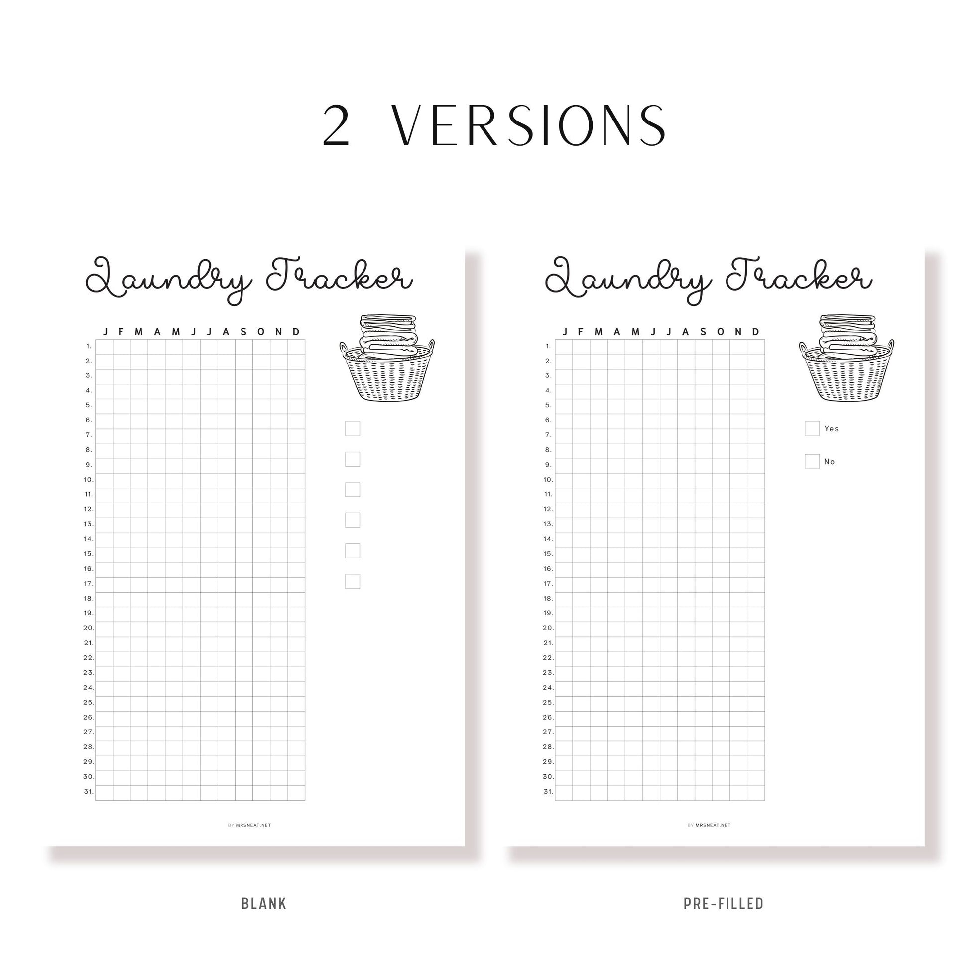 Laundry Tracker Template Printable PDF, Minimalist, Daily Planner, Yearly Planner, Monthly Planner, A4, A5, Letter, Half Letter, Digital Planner, 2 versions