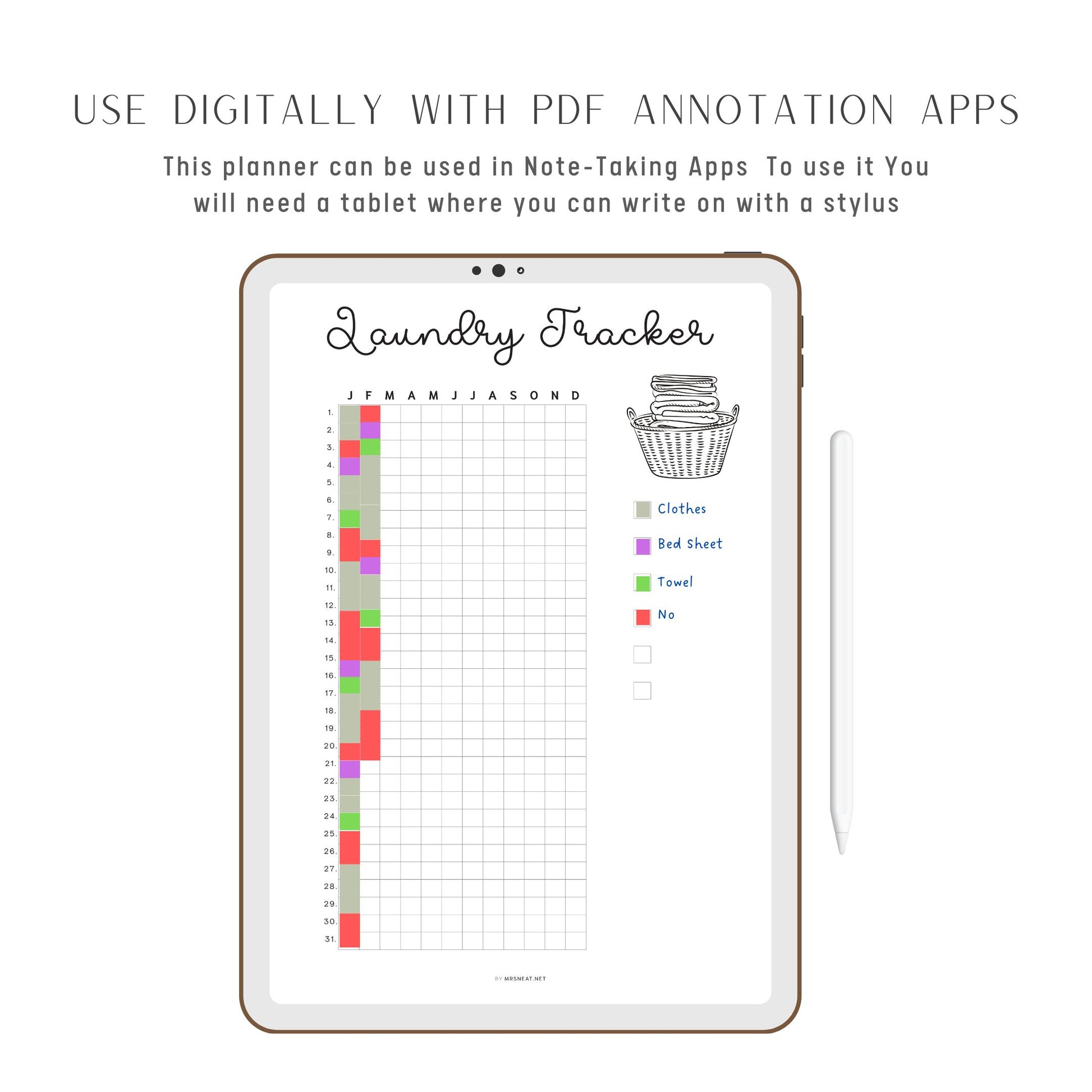 Laundry Tracker Template Printable PDF, Minimalist, Daily Planner, Yearly Planner, Monthly Planner, A4, A5, Letter, Half Letter, Digital Planner, 2 versions