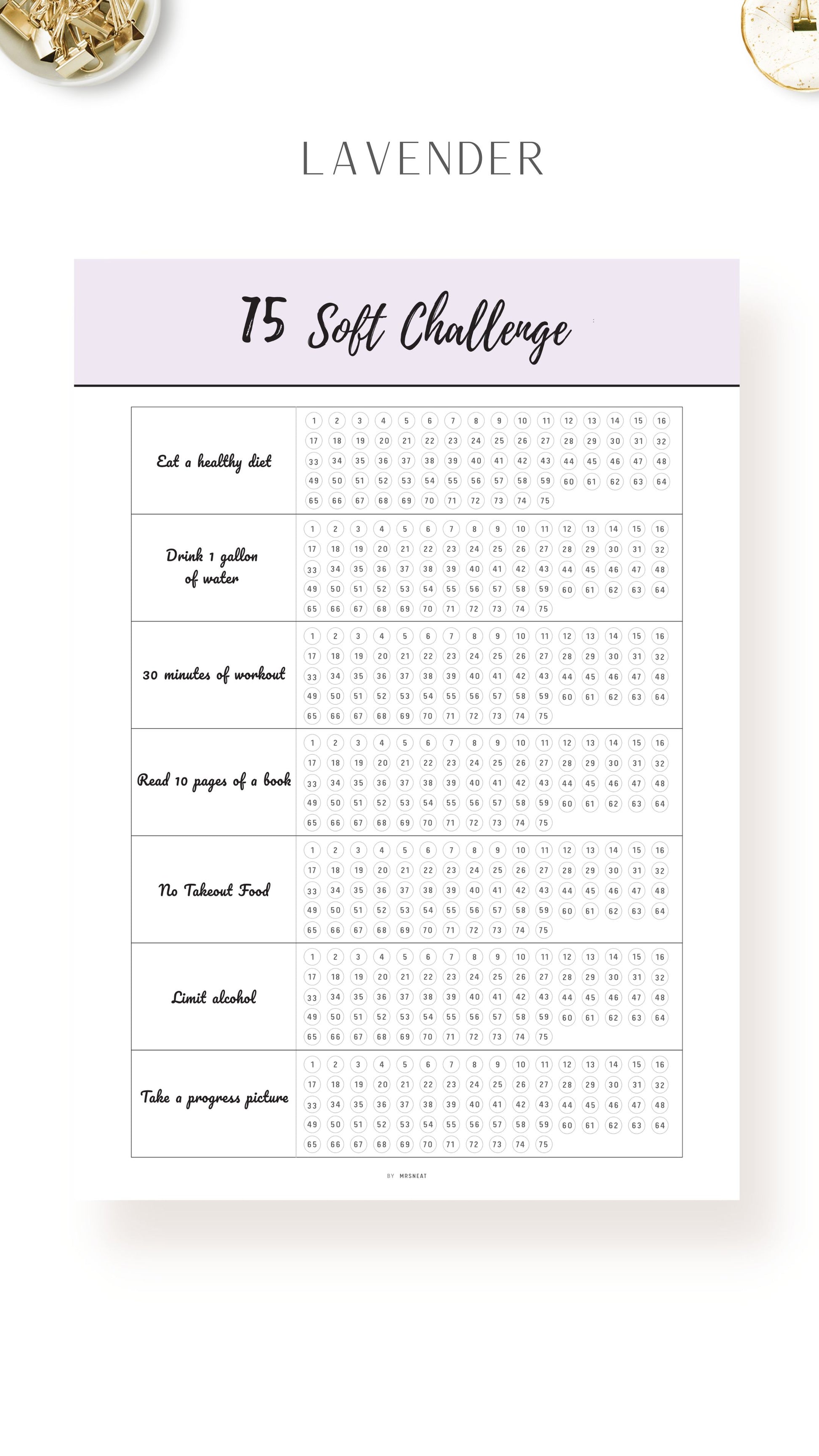 Lavender Printable 75 Soft Challenge Template