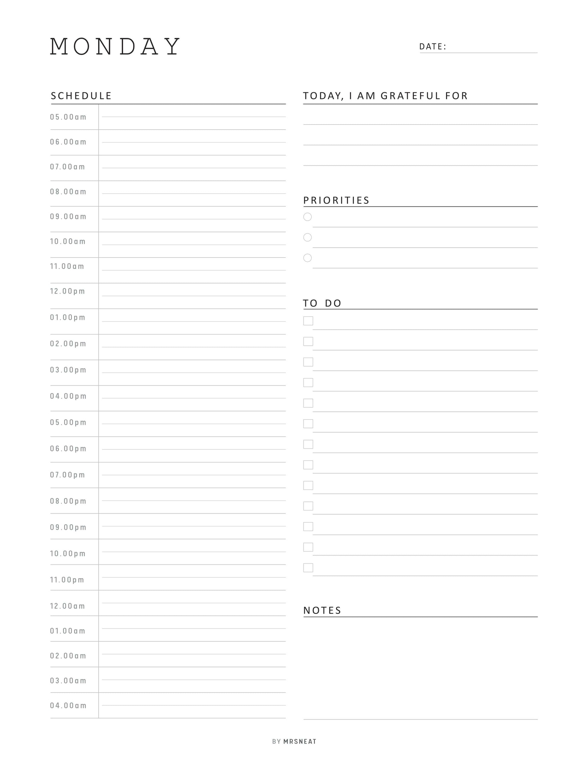 Minimalist Daily Half Hour Planner, Sunday to Monday, Digital & Printables, A4, A5, Letter, Half Letter Monday Letter size