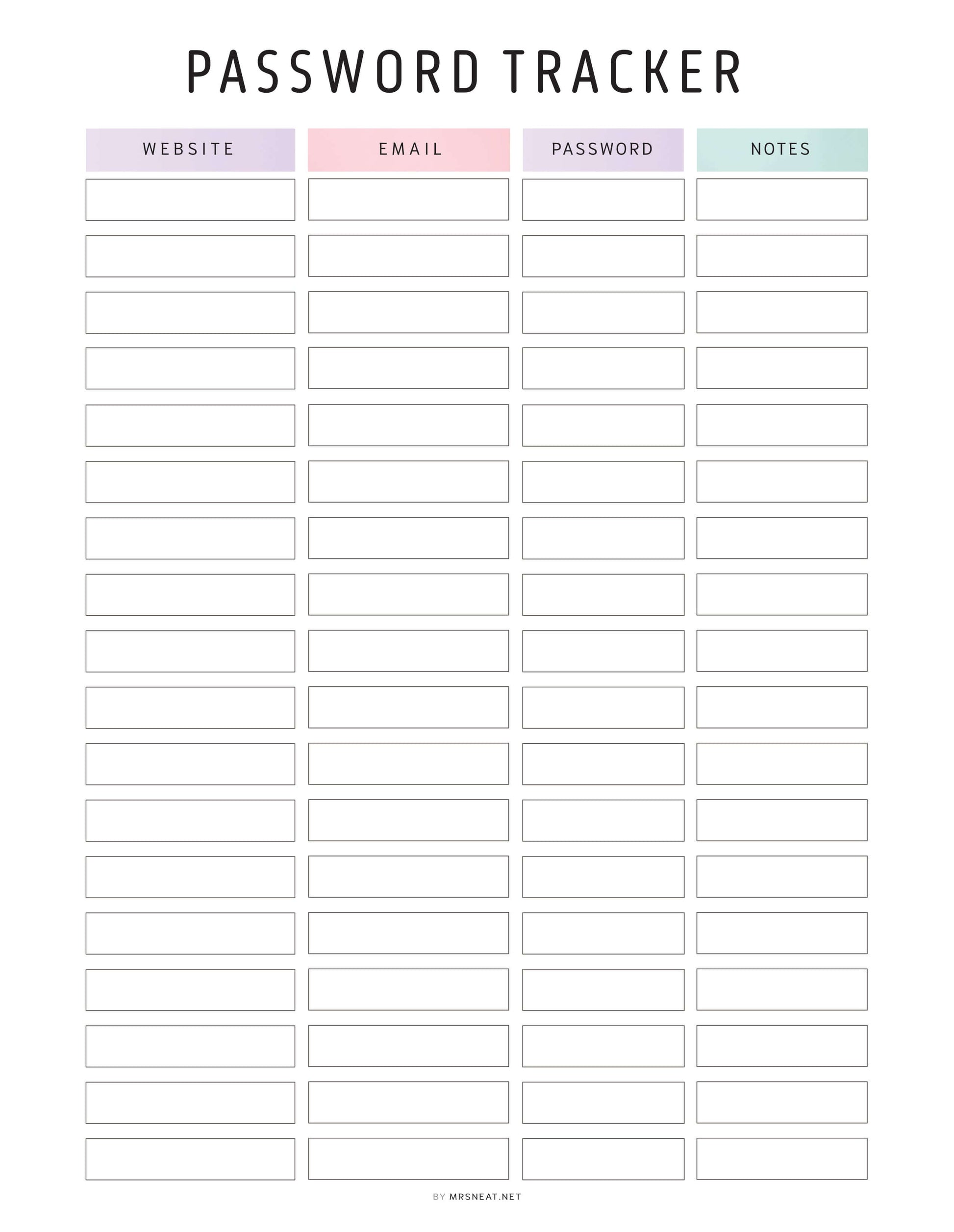 Editable Password Tracker Template, 2 color options, PDF, Digital & Printable Planner Letter size