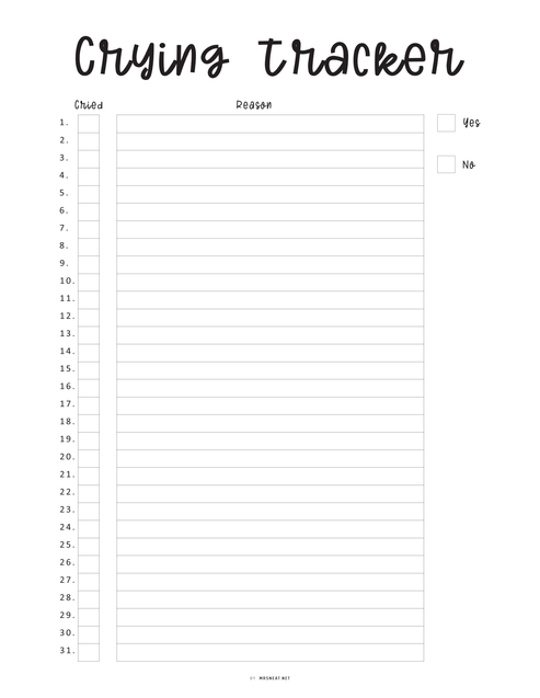 Coding Crying Tracker Monthly Crying Tracker Template - M415 – mrsneat