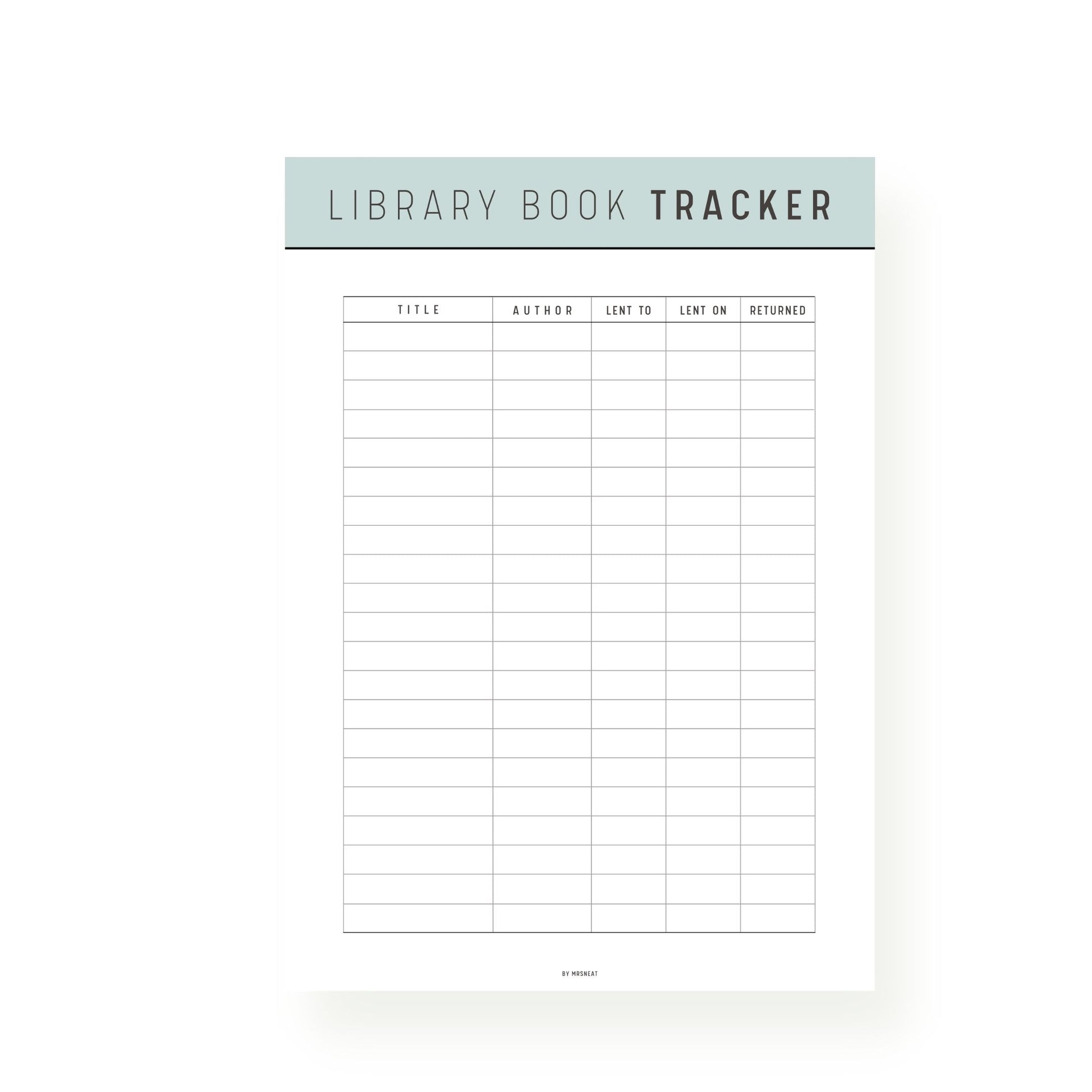 Green Library Book Tracker Printable