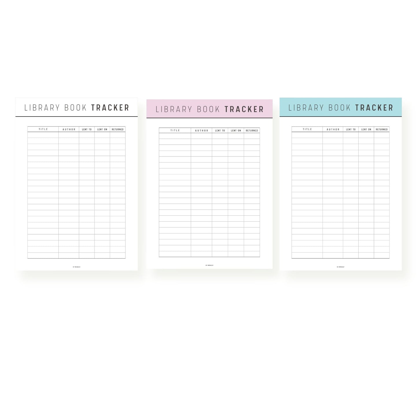 Neutral, Lilac, Blue Library Book Tracker Printable