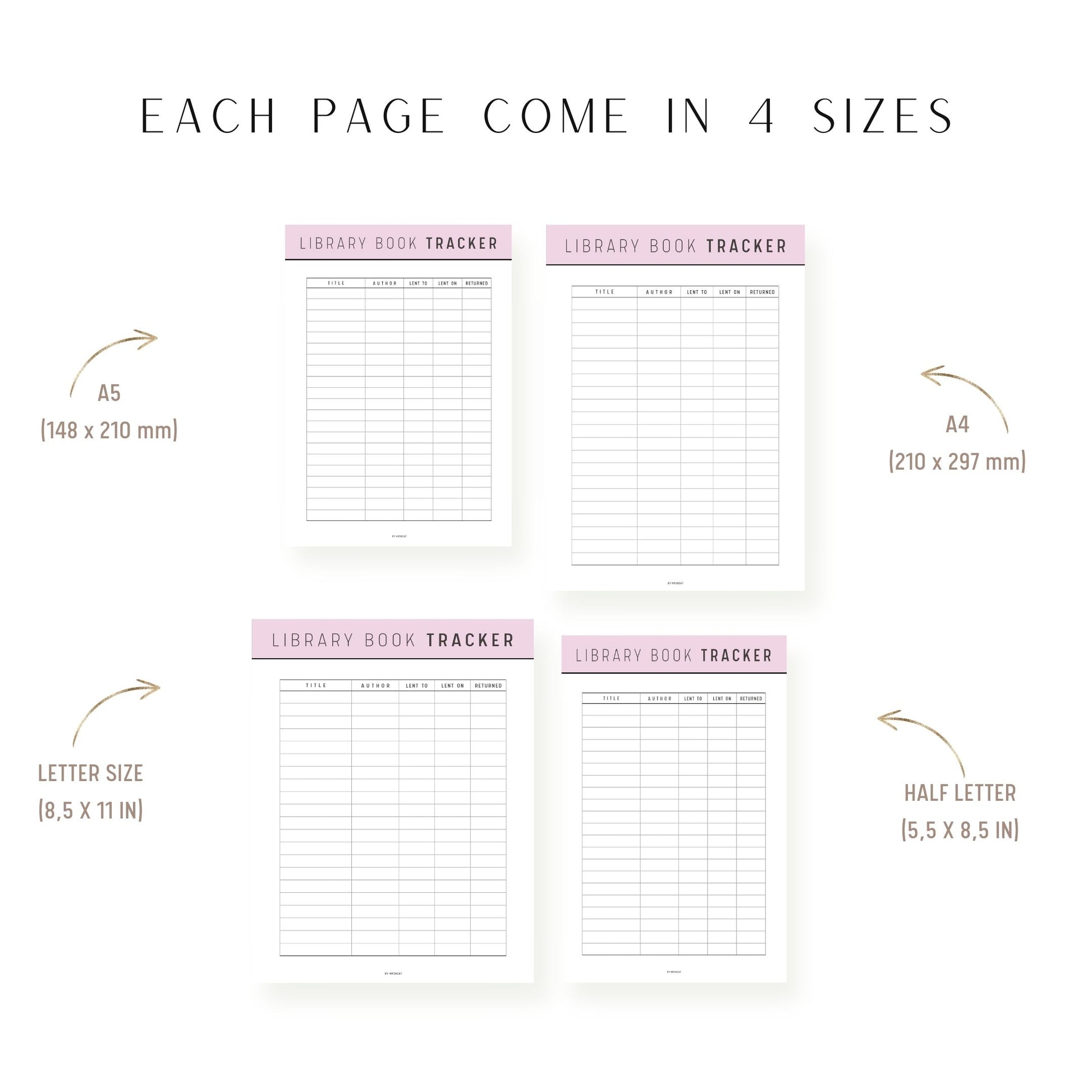 A4, A5, Letter, half Letter Library Book Tracker Printable