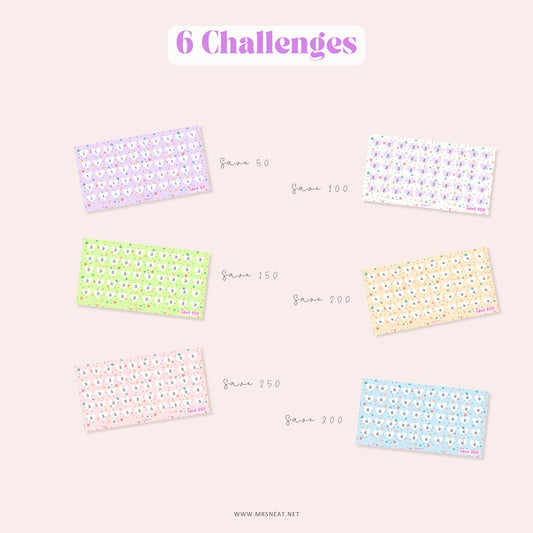 6 Love Mini Savings Challenge, A6 size, 6 Challenges, Colorful, Love theme