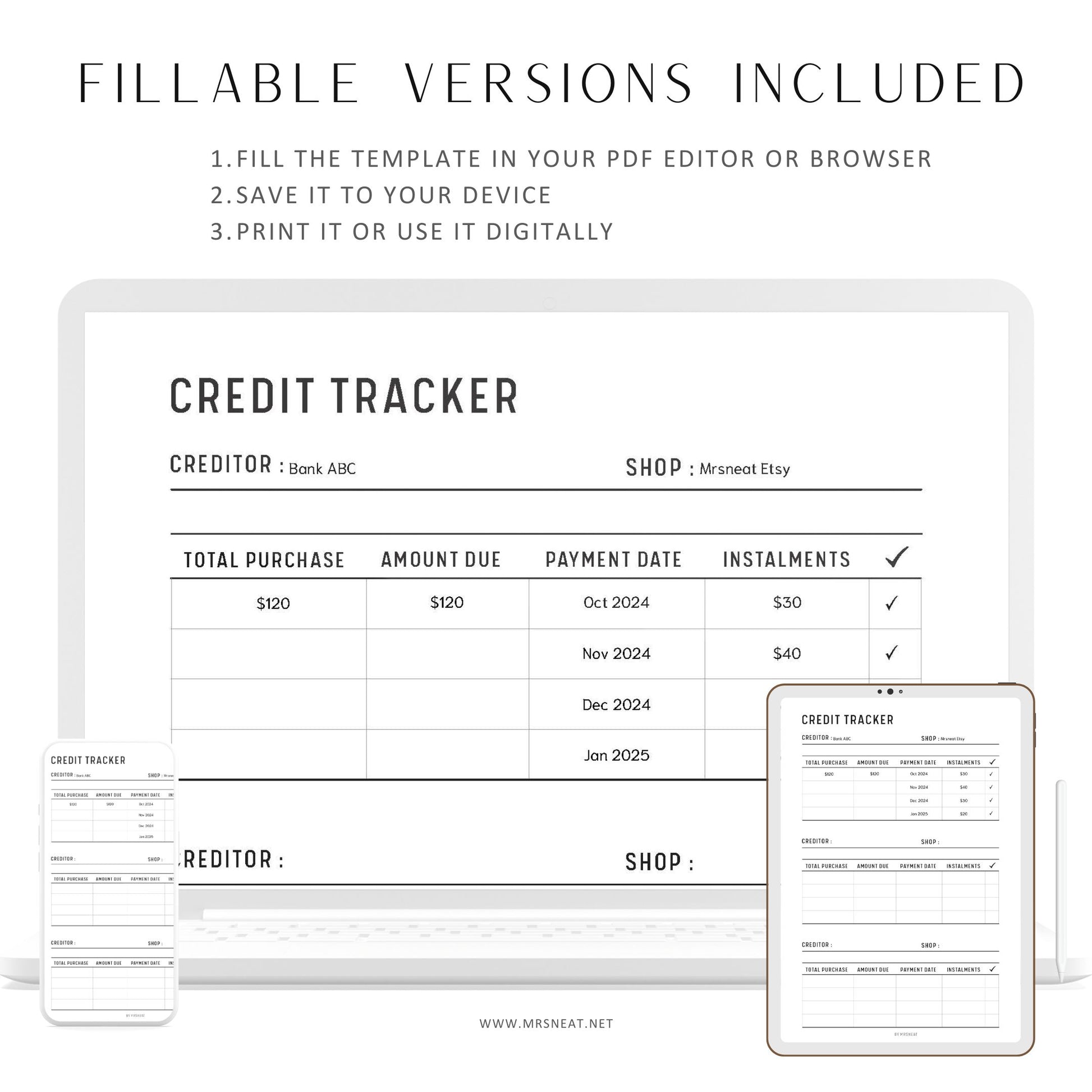 Fillable Credit Tracker Template, Afterpay, Klarna, Paypal Tracker Printable Planner, Credit Card Tracker, A4/A5/Letter/Half Letter, PDF