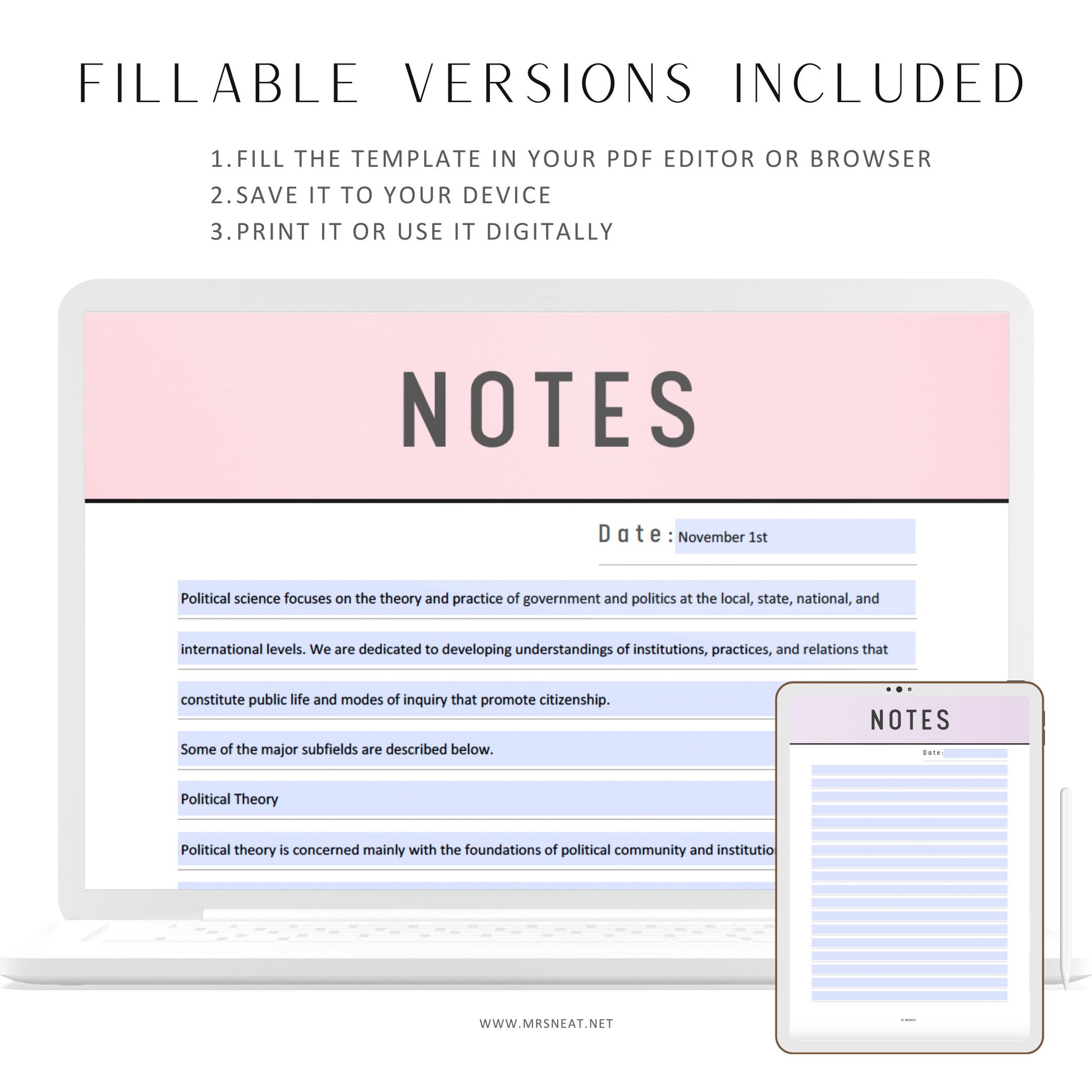 Note Pages Printable, Daily Agenda, Note Taking, Study Notes, Writing Paper, A4, A5, Letter, 7 Color Options