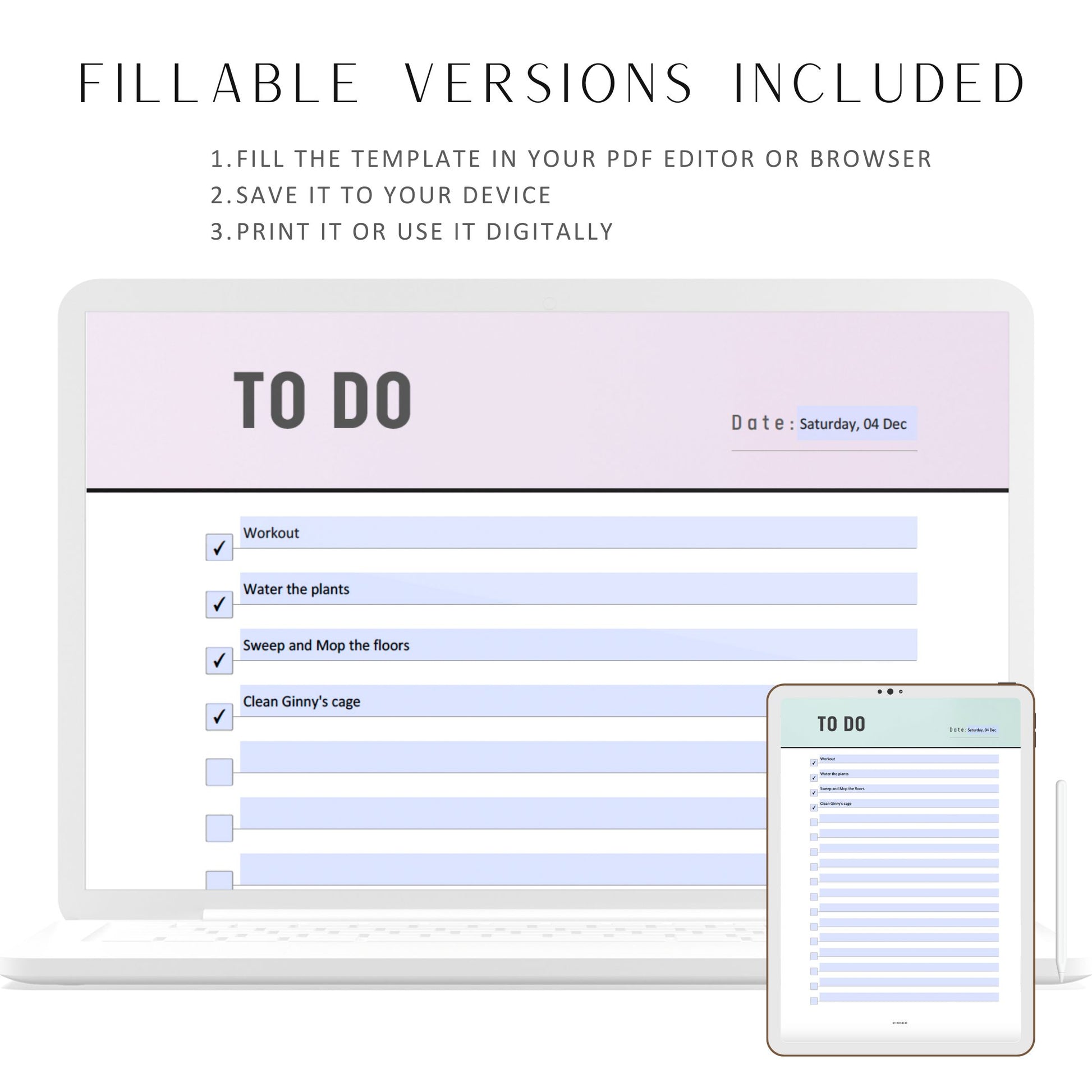 Fillable To Do List Printable, Daily To Do List, Productivity Planner, To Do List Planner, To Do List Template, 7 colors, A5, A4, US Letter, Fillable PDF, Printable Planner, Digital Planner