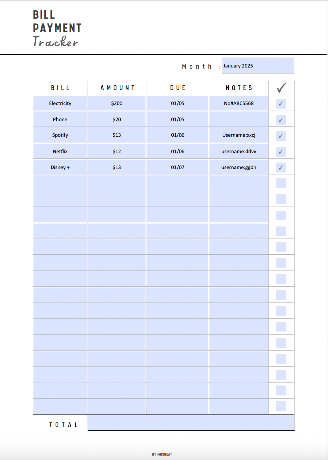 Bill Payment Tracker Printable, Spending Tracker Sheet, Fillable Bill Tracker Template, PDF, A4, A5, US Letter, Digital Planner, Printable Planner, Fillable PDF, 3 colors