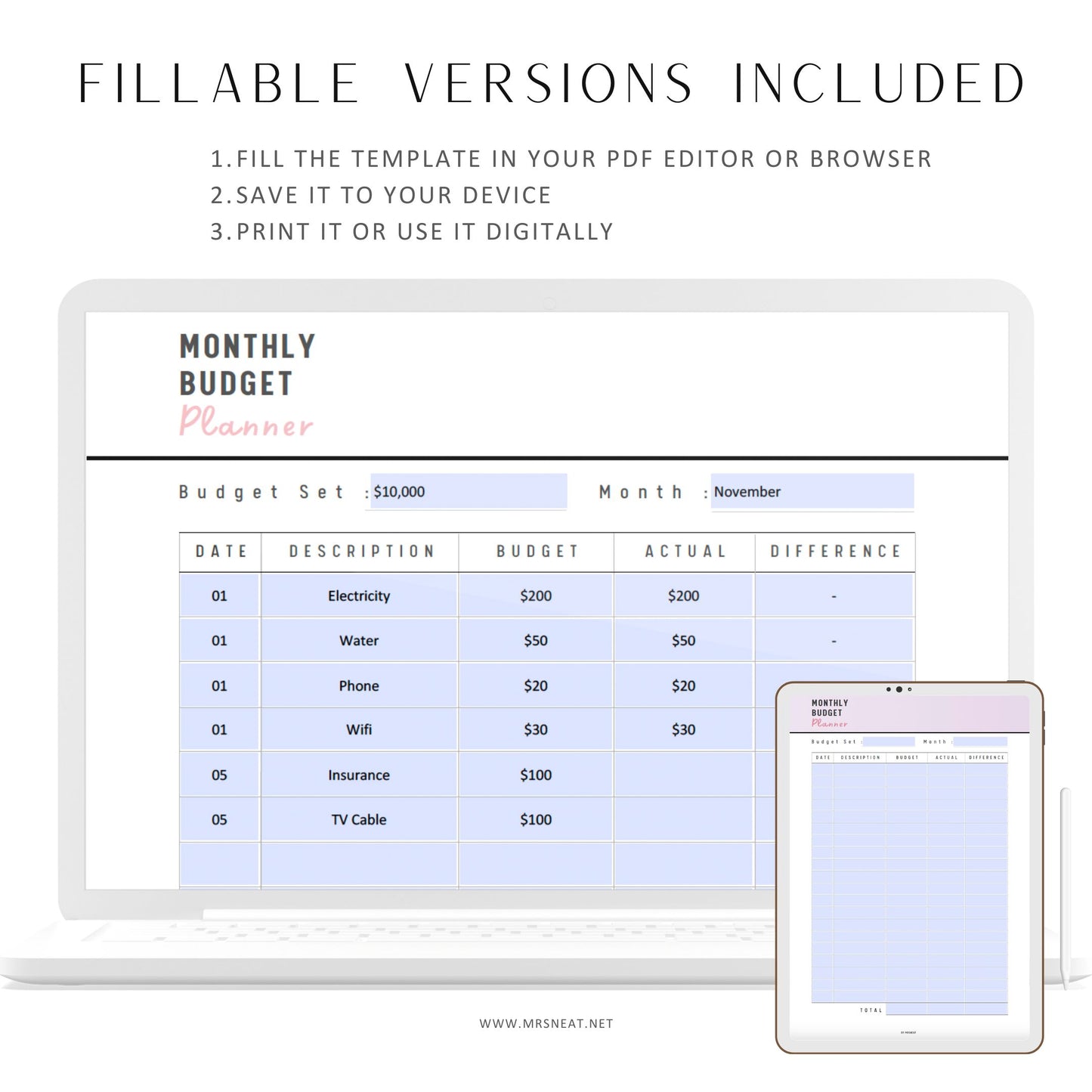 Fillable Monthly Budget Planner Printable, Budget Sheet Printable, Paycheck Budget, Monthly Budget Tracker, Budgeting Sheet, A4/A5/US Letter