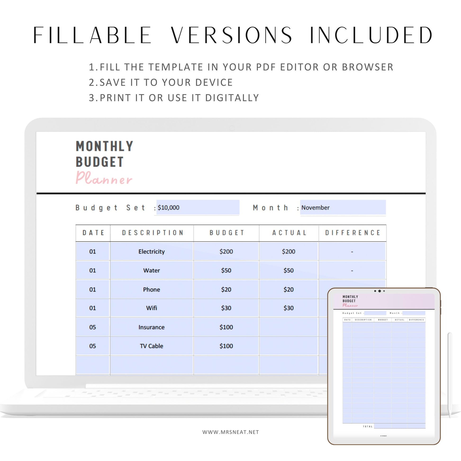 Fillable Monthly Budget Planner Printable, Budget Sheet Printable, Paycheck Budget, Monthly Budget Tracker, Budgeting Sheet, A4/A5/US Letter