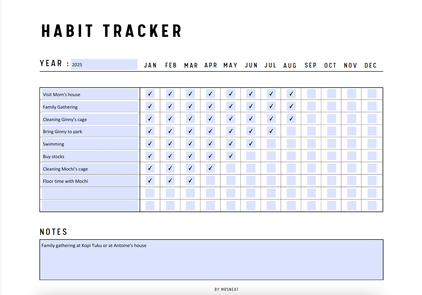 Fillable Yearly Habit Tracker Printable, Yearly Habit Planner Landscape, Routine Checklist, Habit Challenge, Habit Calendar, A4, US Letter