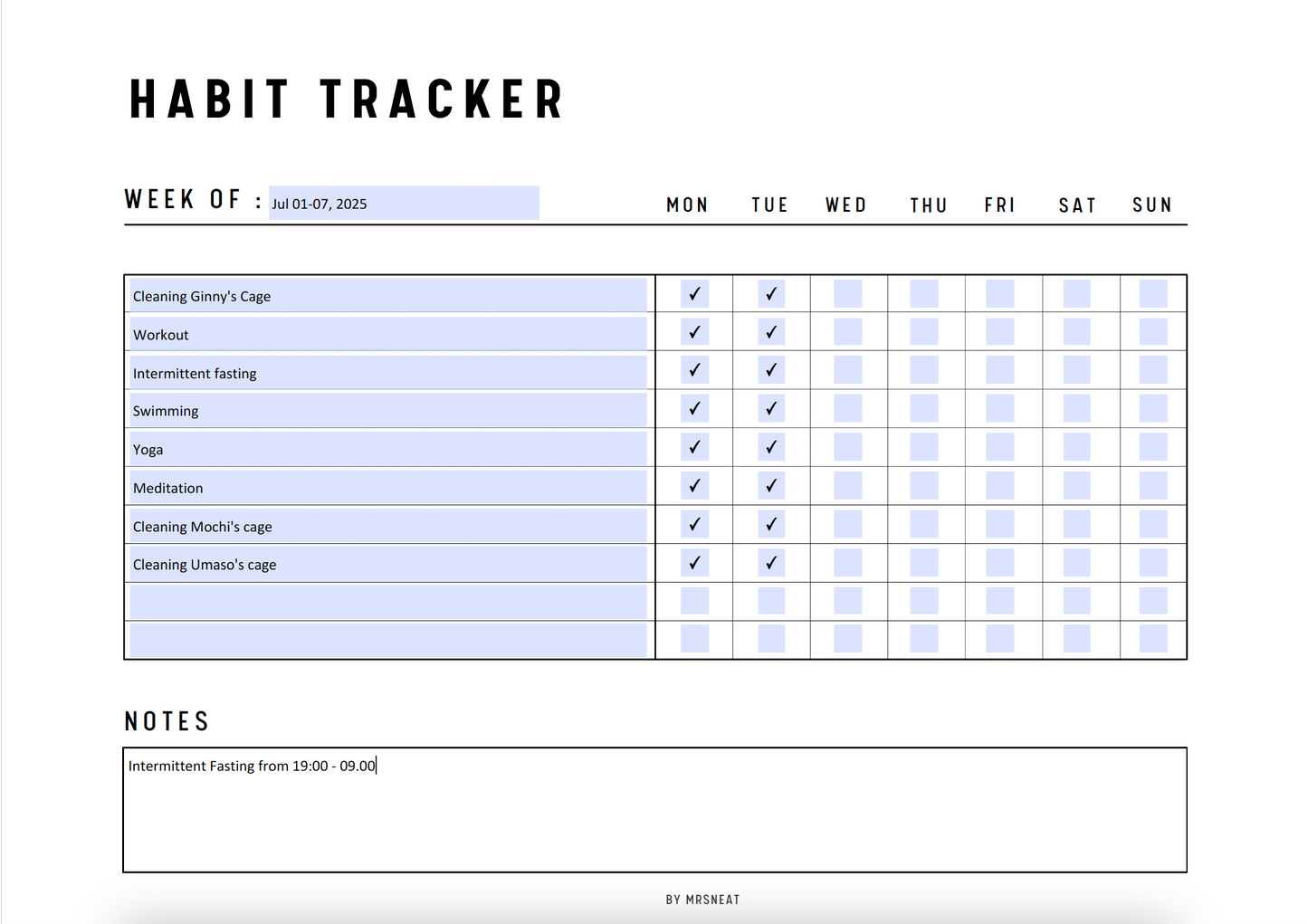 Weekly Habit Tracker Printable, Fillable Weekly Habit Planner, Routine Tracker, 7 Habit Challenge, Habit Checklist Template, A4, US Letter, Digital Planner, Fillable PDF, Printable Planner, Landscape, Sunday and Monday start