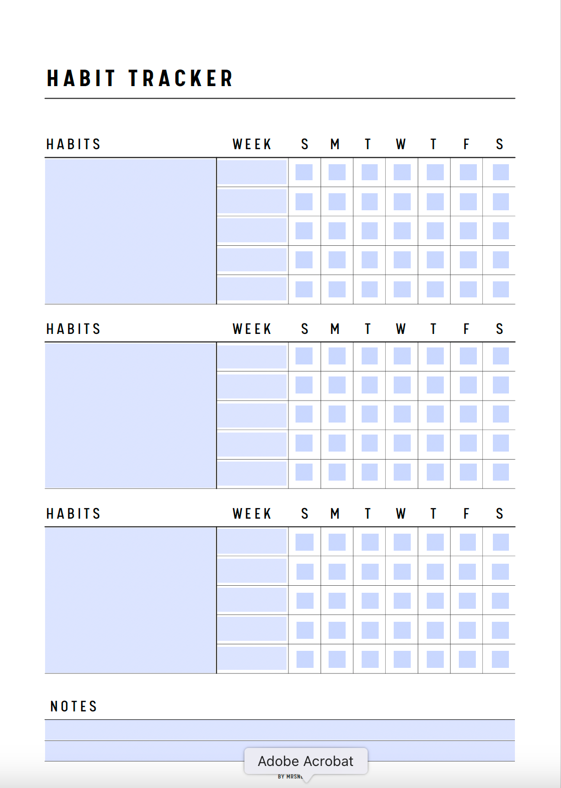 Fillable Daily Habit Tracker Printable, Habit Planner, Weekly Habit Tracker, Habit Checklist,   Daily Routine, A4, A5, Half Letter, Letter, Digital Planner, Fillable PDF, Printable Planner