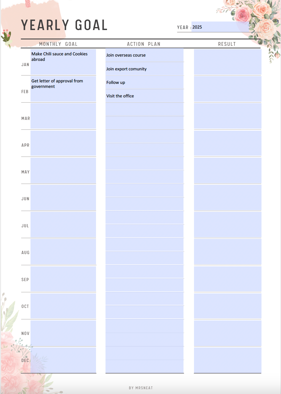 Fillable Yearly Planner, Productivity Planner, Yearly Goals, Yearly Overview, Annual Overview, 12 Month Overview A4, A5, Letter, Half Letter