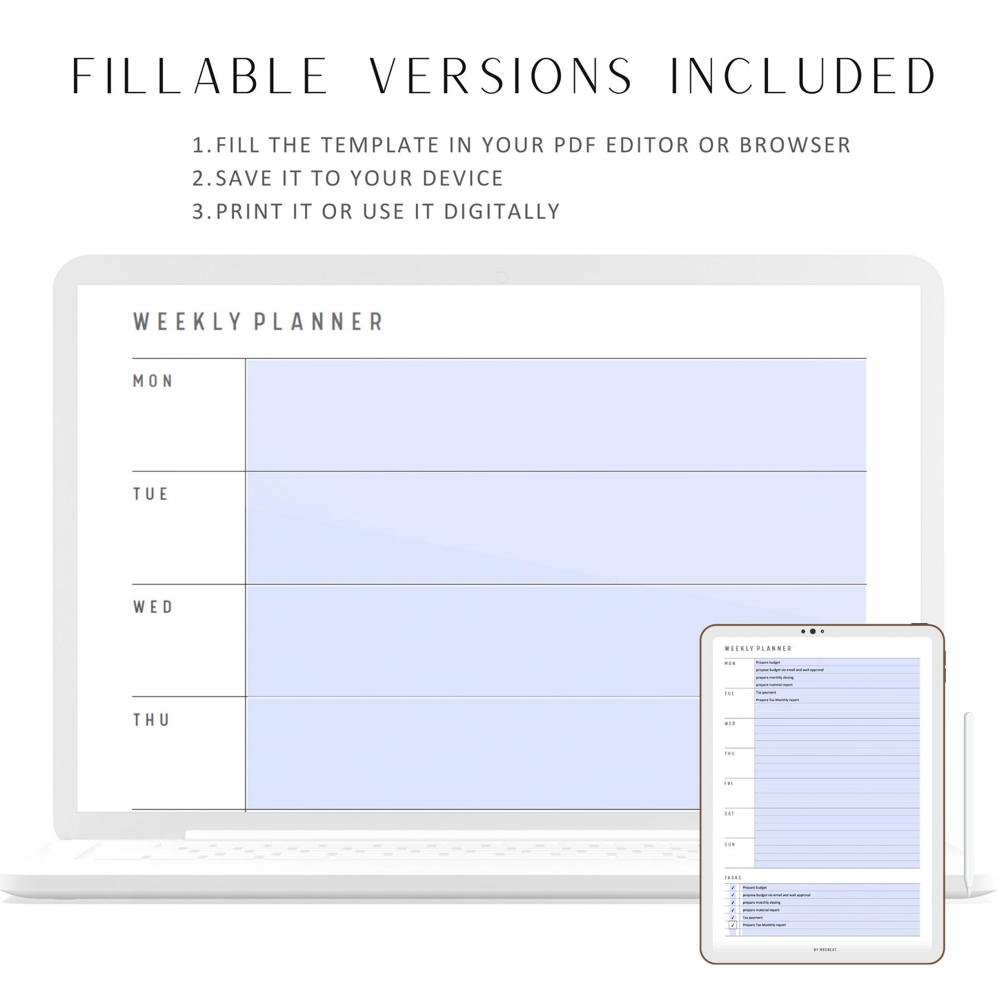 Fillable Weekly Planner Printable, Weekly To Do List, Minimal Weekly Schedule, Weekly Organizer, Week at a glance, A4/A5/Letter/Half Size