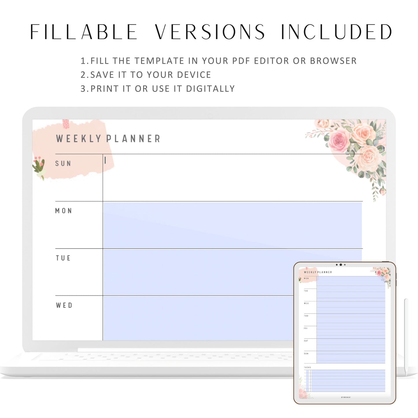 Fillable Weekly Planner Printable, Weekly To Do List, Weekly Schedule, Weekly Organizer, Week at a glance, Weekly Notes, A4/A5/Letter/HL