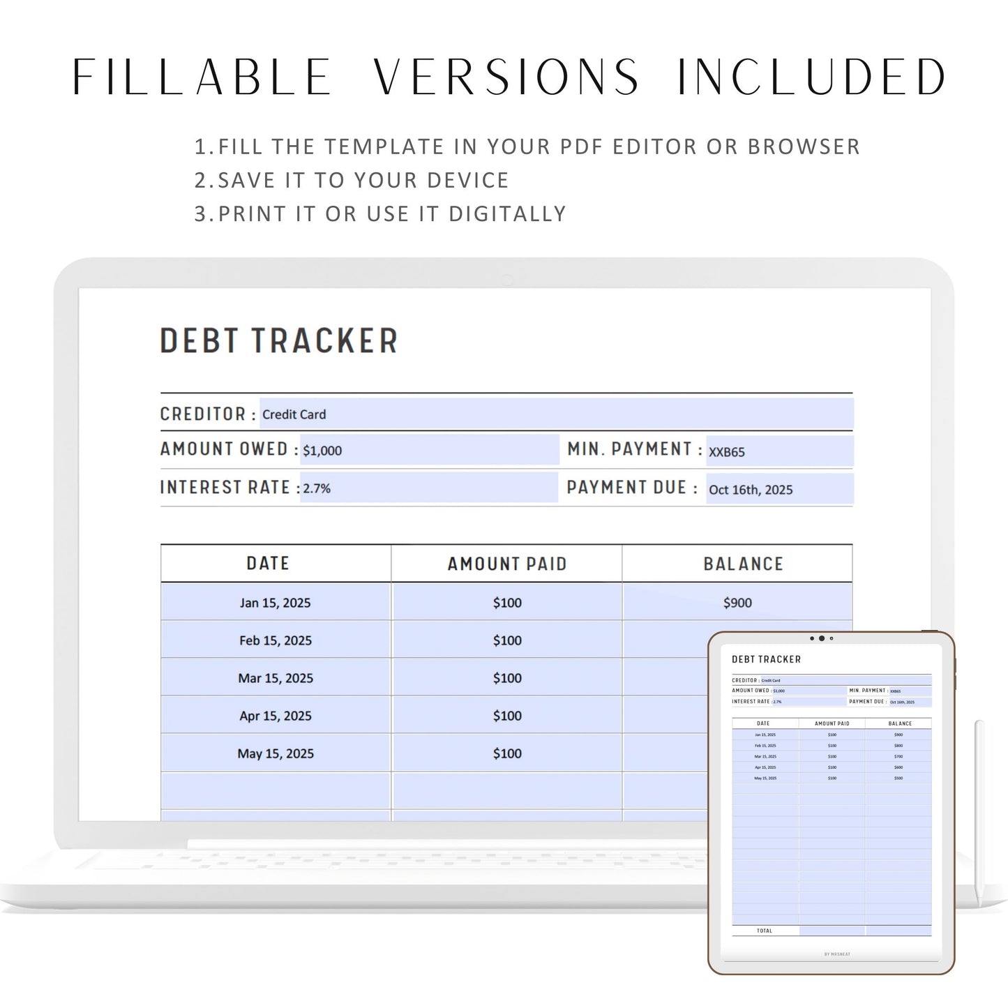 Fillable Debt Payment Tracker Printable, Debt Tracker Printable, Debt Snowball Tracker, Debt Progress Tracker, PDF, A4/A5/Letter/Half Letter