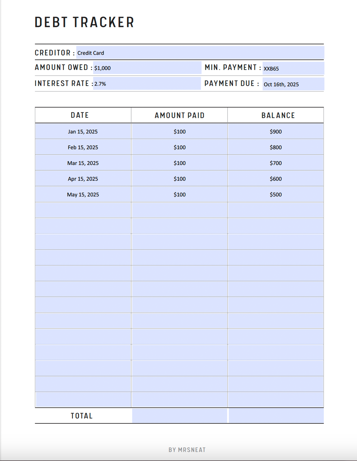 Debt Payment Tracker - M064 – mrsneat