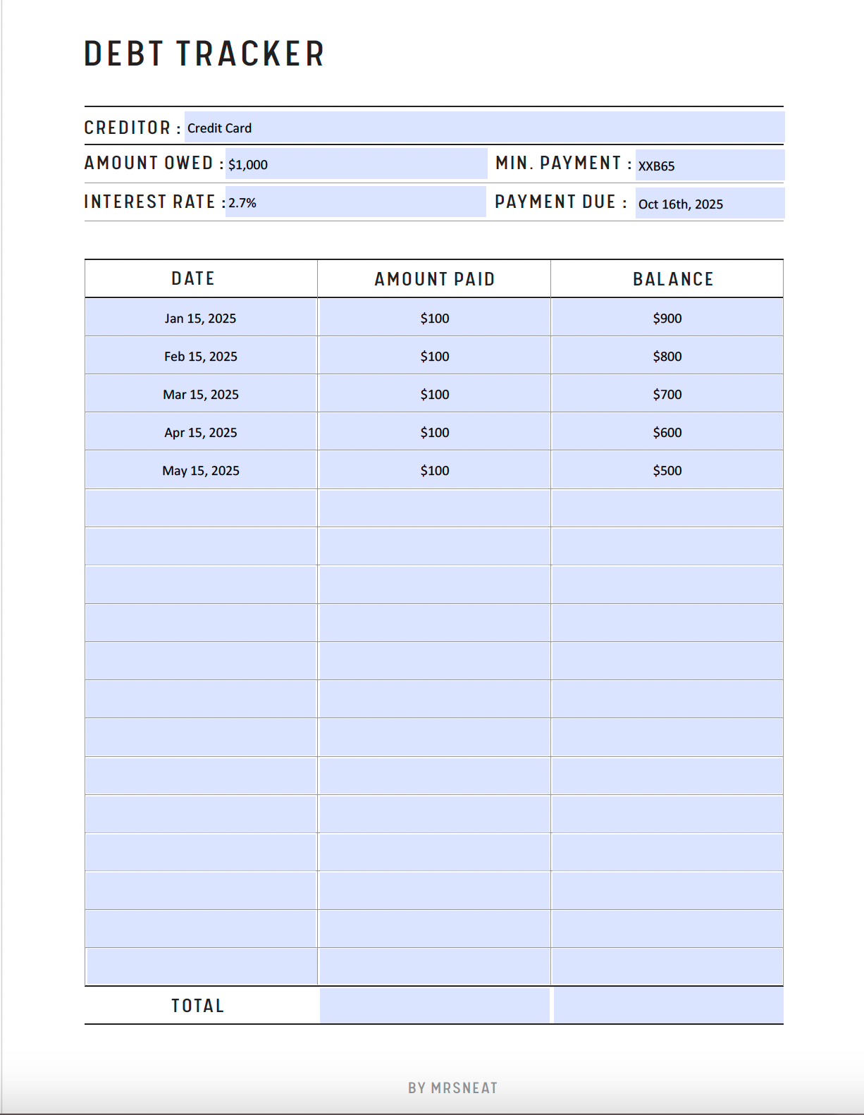 Fillable Debt Payment Tracker Printable, Debt Tracker Printable, Debt Snowball Tracker, Debt Progress Tracker, PDF, A4/A5/Letter/Half Letter