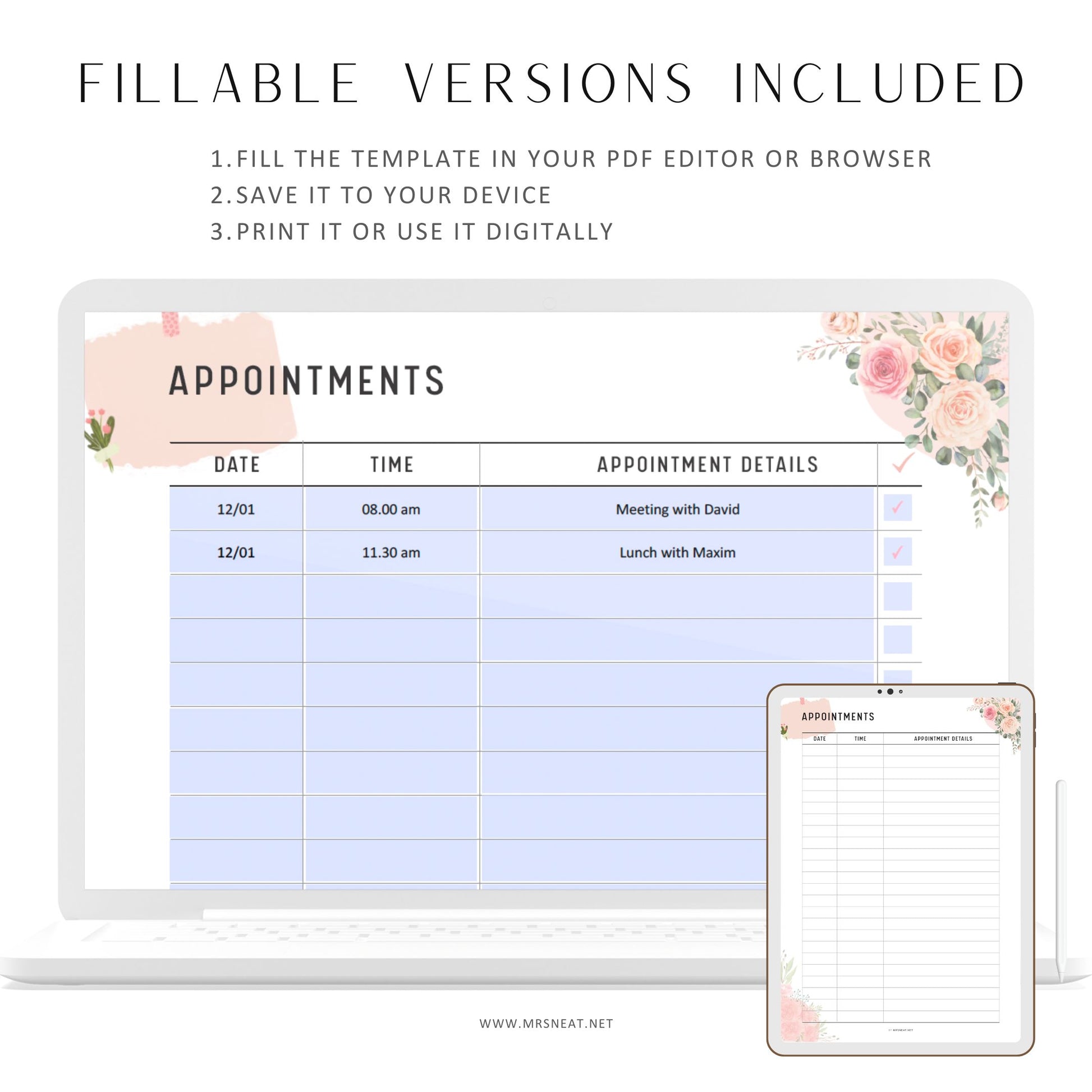 Fillable Appointment Tracker Printable, Appointment Tracker Template, Fillable Schedule Tracker, 2 Versions, PDF, A4/A5/Half Letter/Letter