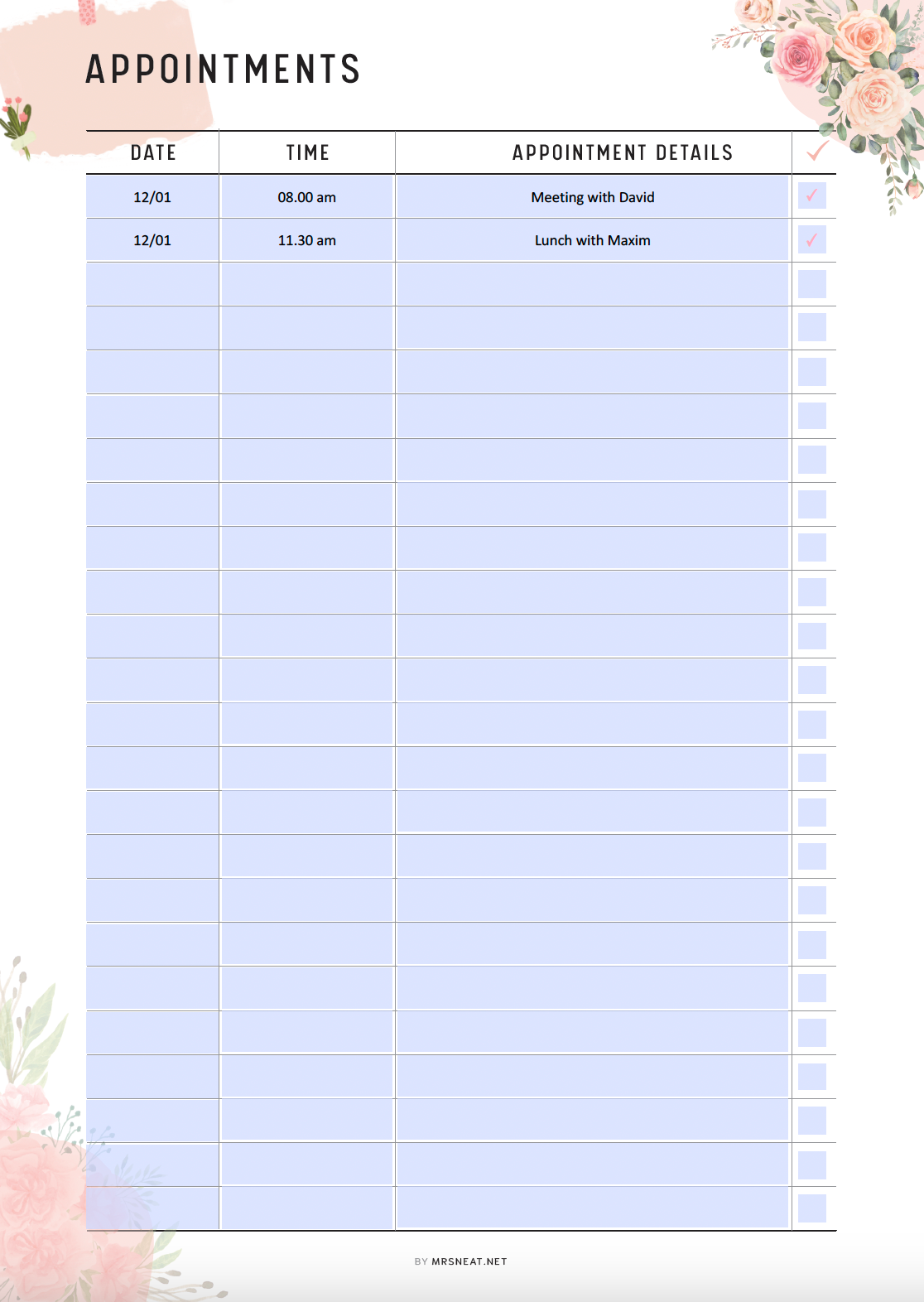 Fillable Appointment Tracker Printable, Appointment Tracker Template, Fillable Schedule Tracker, 2 Versions, PDF, A4/A5/Half Letter/Letter