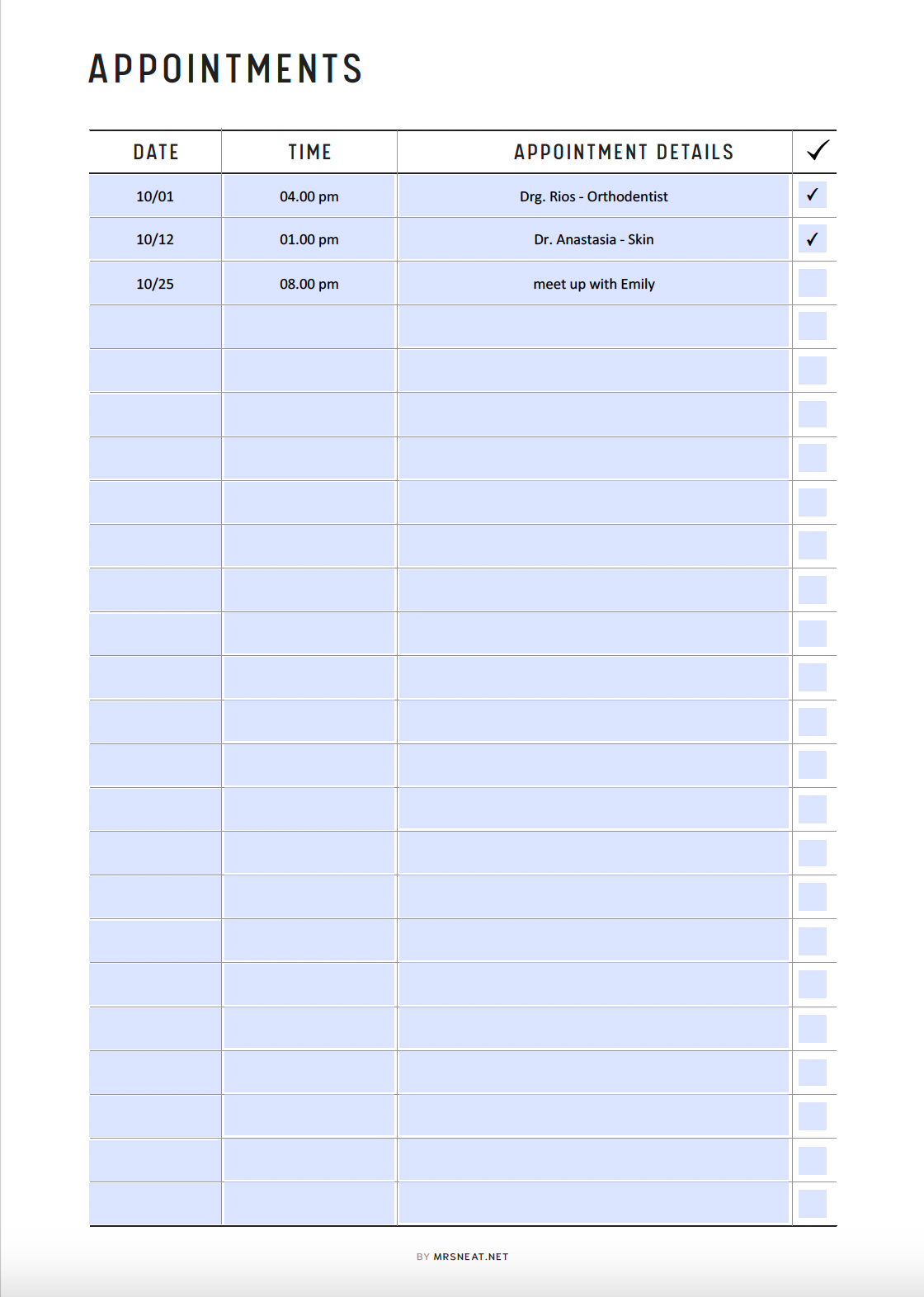 Fillable Appointment Tracker Printable Planner, Meeting Tracker, Meeting Schedule, Doctor Appointment, 2 Versions, A4/A5/Half Letter/Letter