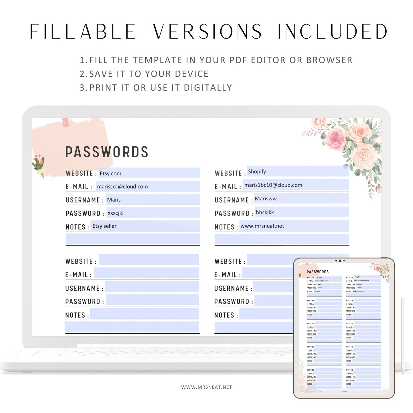 Password Tracker Printable - M107/8