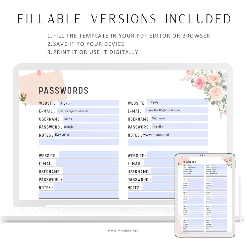 Password Tracker Printable - M107/8 – mrsneat