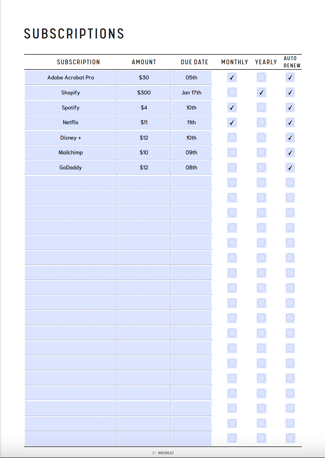 Fillable Subscription Tracker Printable, Expense Tracker, Spending Tracker, Membership Tracker, Subscription Log, A4/A5/Letter/Half Letter