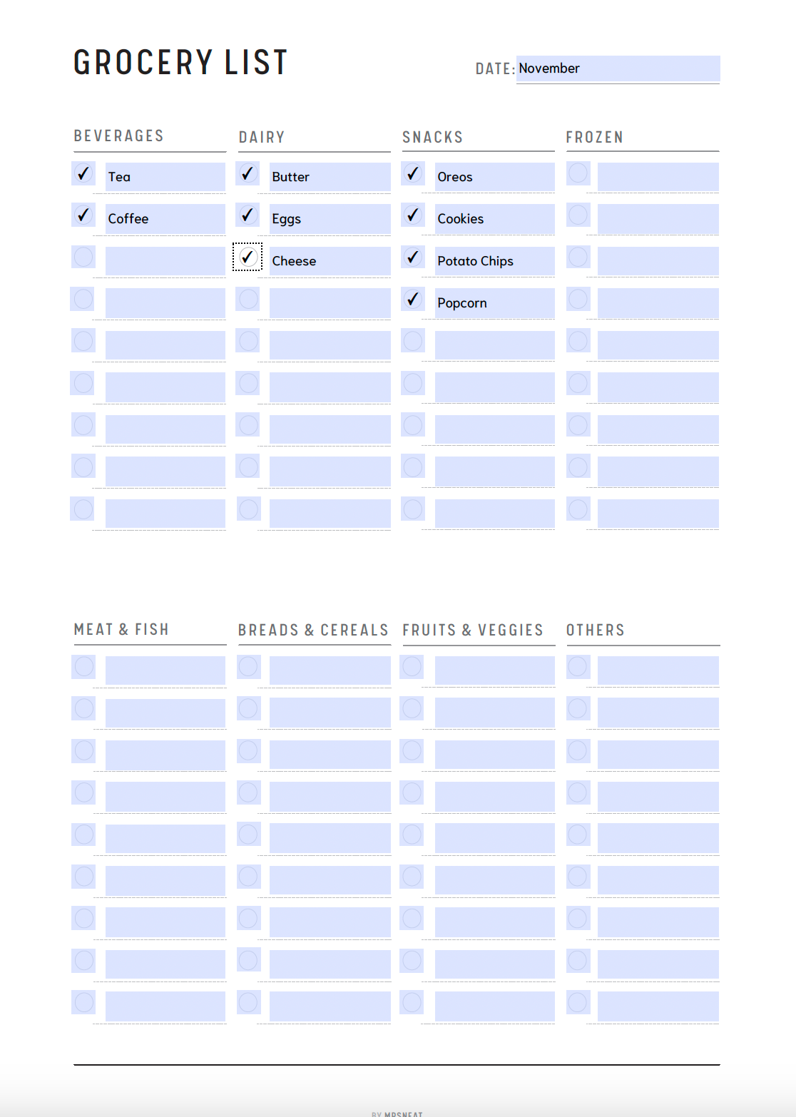 Grocery List and Weekly Meal Planner Printable - M113/4