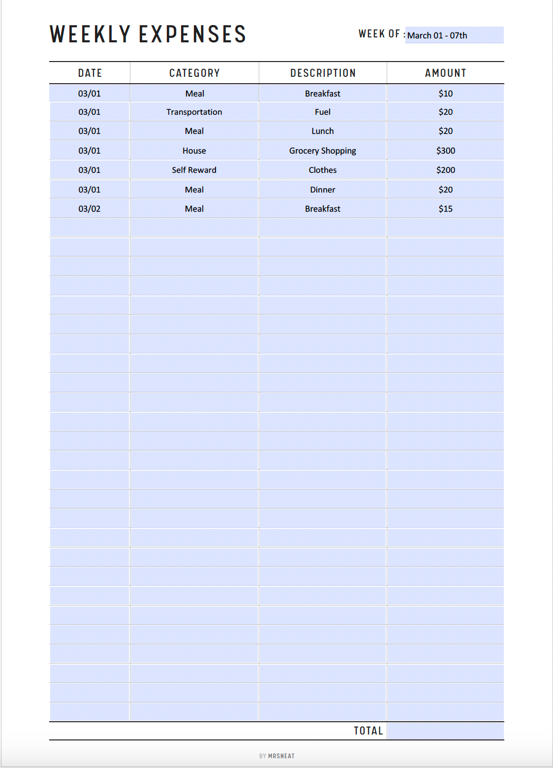 Fillable Weekly Expenses Tracker Printable, Weekly Spending Log, Spending Tracker, Spending Log Template, A4, A5, Letter, Half Letter, PDF