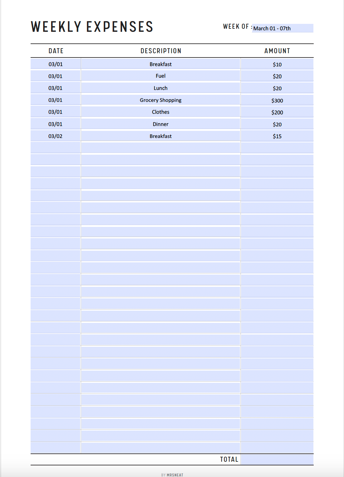 Fillable Weekly Expenses Tracker Printable, Weekly Spending Log, Spending Tracker, Spending Log Template, A4, A5, Letter, Half Letter, PDF