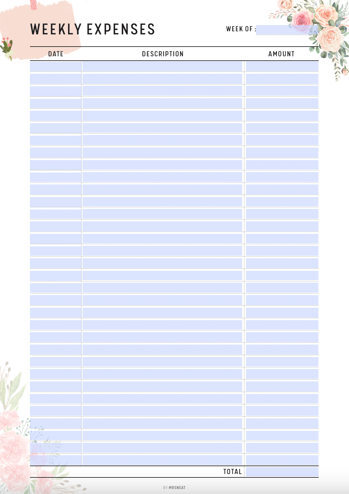 Fillable Weekly Expenses Tracker Printable, Weekly Spending Planner, Spending Tracker Page, Spending Log Template, A4/A5/Letter/Half Letter