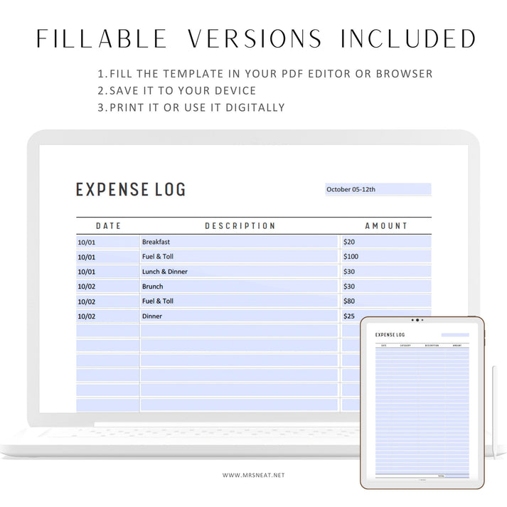 Expense Log Printable - M117/8 – mrsneat