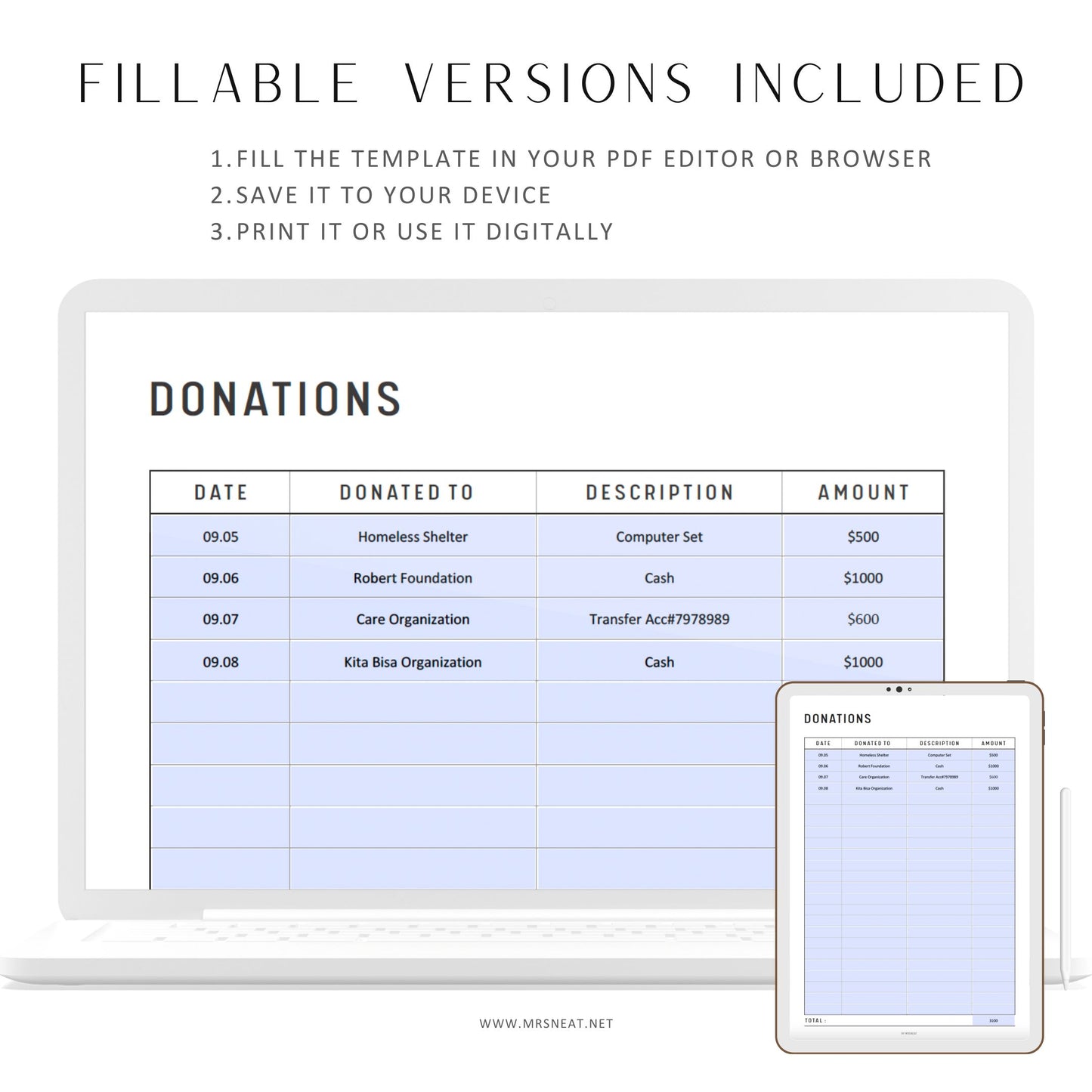 Fillable Donation Tracker Printable, Charity Donation Tracker, Charity Donation Receipt, Donation Log, PDF, A4, A5, Letter, Half Letter