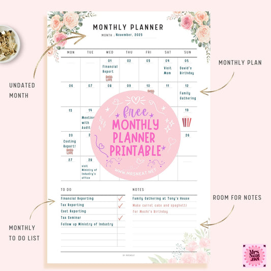 How To Use Undated Beautiful Floral Rose Gold Monthly Planner Printable