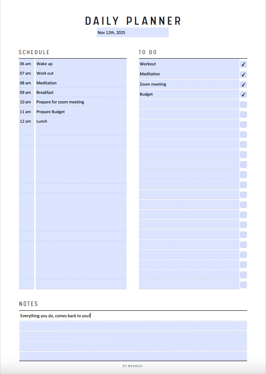 Minimalist Daily Planner Printable, Fillable Daily To Do List, Daily Planner Template, Daily Agenda, PDF, A4, A5, Letter, Half Letter