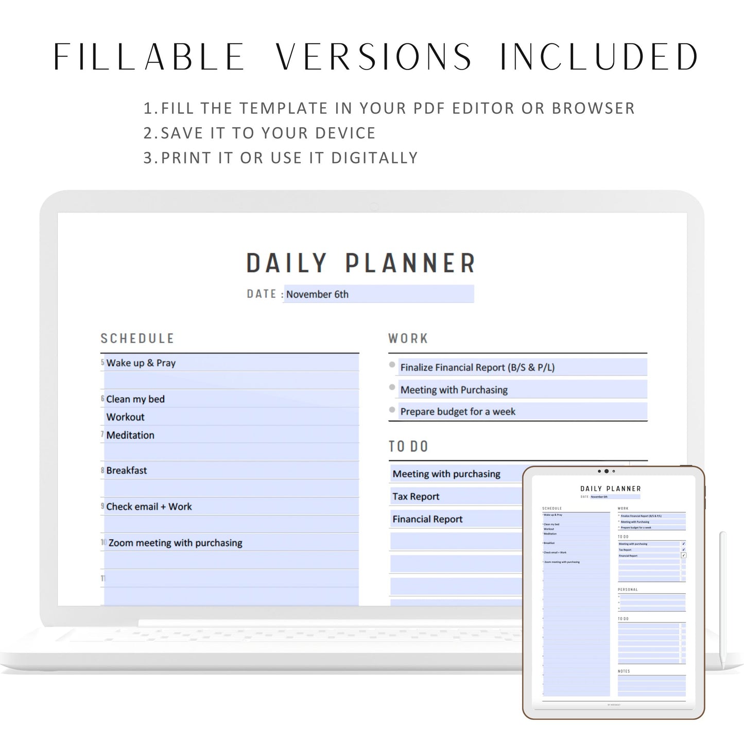 Fillable Work from home planner printable, Work Schedule, Remote Work Planner, Daily To Do List, Daily Planner, A4, A5, Letter & Half Letter