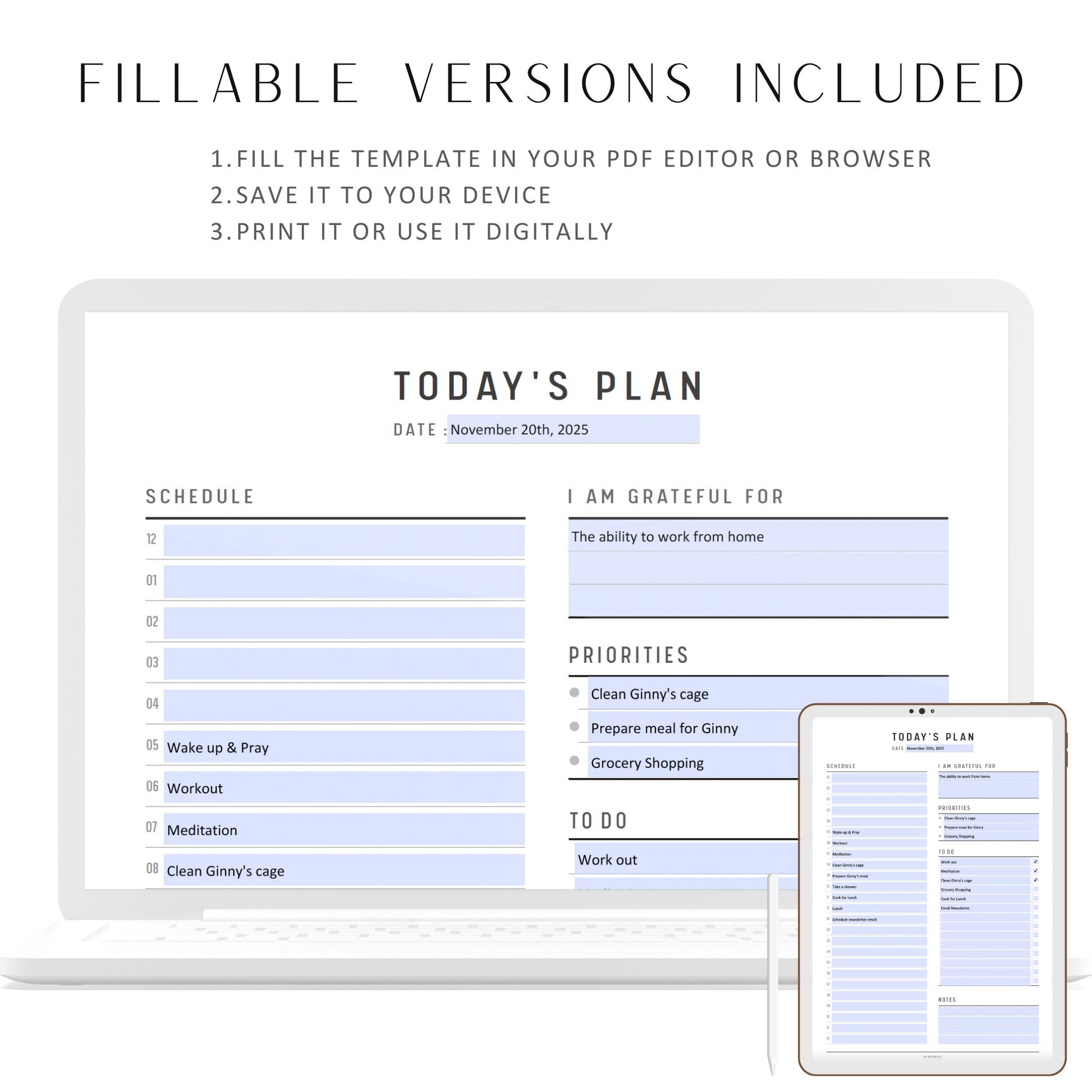 24 Hour Planner Printable, Fillable Hourly Schedule, Time Blocking, Daily Schedule, Daily Planner Template, PDF, A4, A5, Letter, Half Letter, Digital Planner, Fillable PDF, Printable Planner