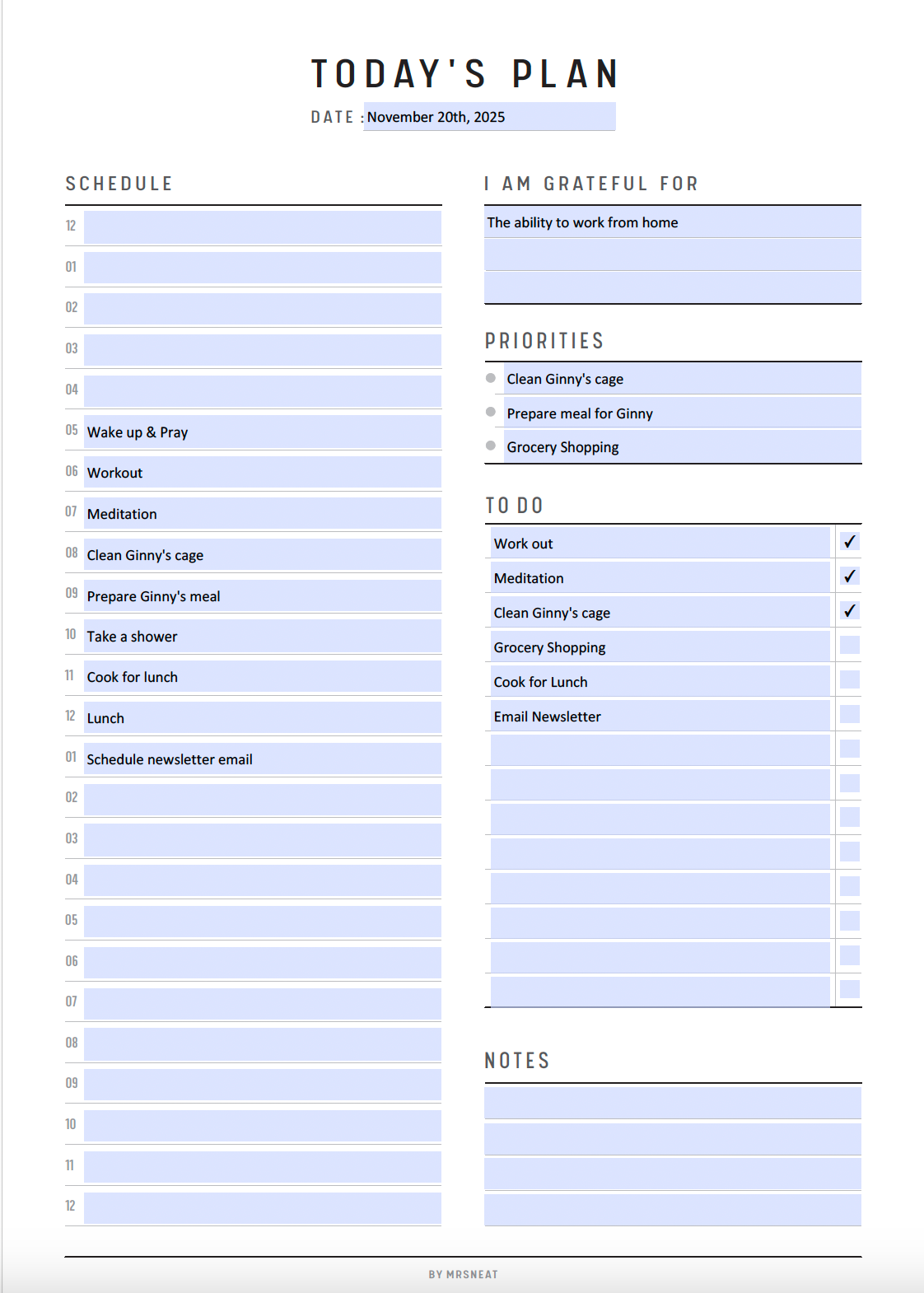 24 Hour Planner Printable, Fillable Hourly Schedule, Time Blocking, Daily Schedule, Daily Planner Template, PDF, A4, A5, Letter, Half Letter, Digital Planner, Fillable PDF, Printable Planner