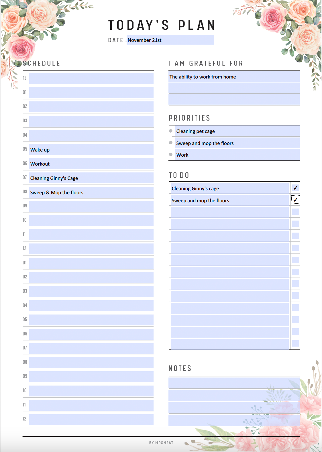 Fillable Daily Planner Printable, Productivity Planner, Hourly Schedule Planner, Daily Schedule, Time Blocking, A4, A5, Letter, Half Letter