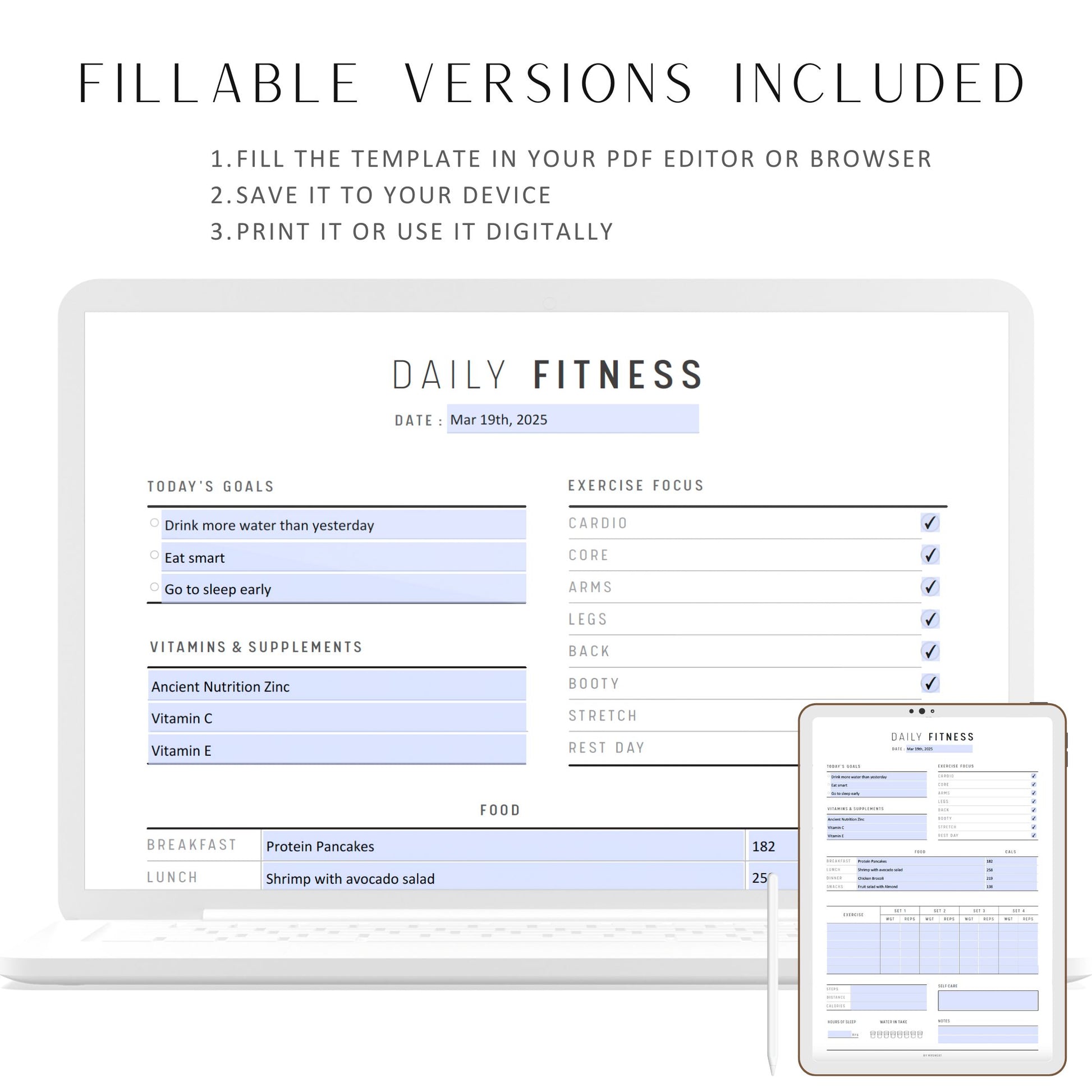 Fitness Planner Printable, Daily Fitness, Fillable Fitness Tracker, Fitness Challenge, Exercise Tracker, Workout Challenge, Fitness Journal, A4, A5, Letter, Half Letter, Digital Planner, Printable Planner, Fillable PDF