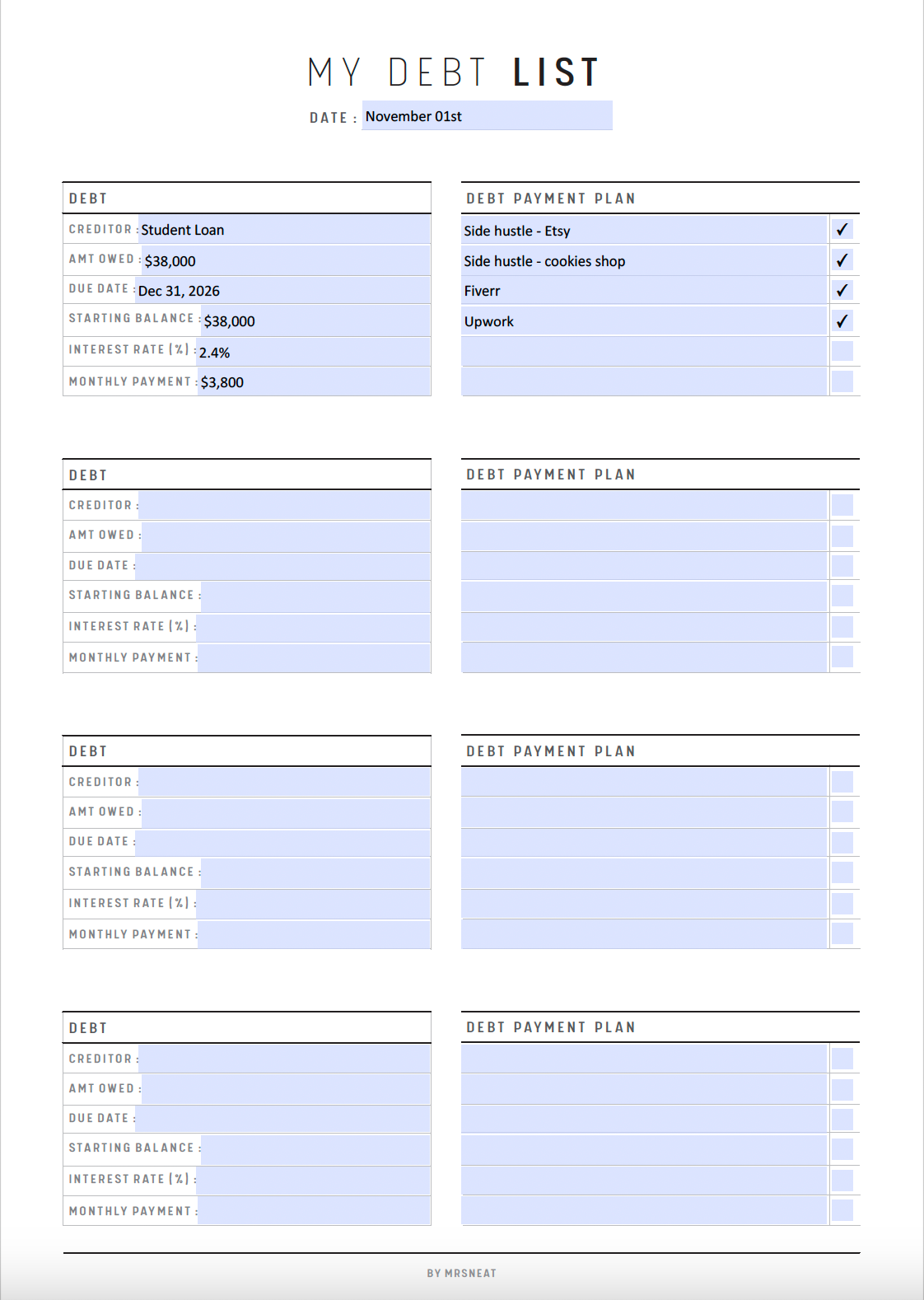 Fillable Debt payoff planner, Debt Tracker, Debt Payoff tracker, Debt free tracker, Debt free printable, A4, A5, Letter, Half Letter, PDF